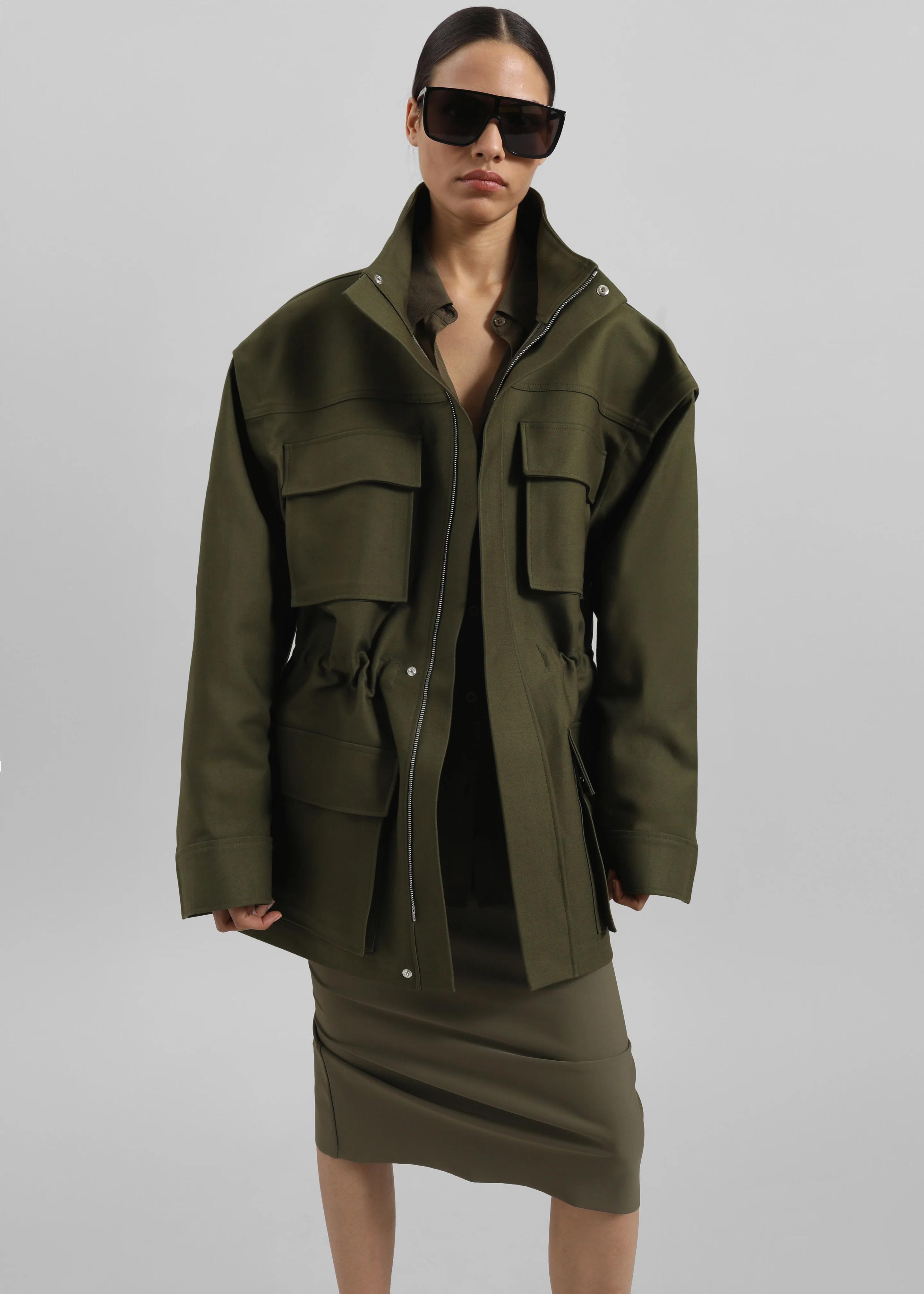 Melton Detachable Sleeve Cargo Jacket - Khaki - Image 4