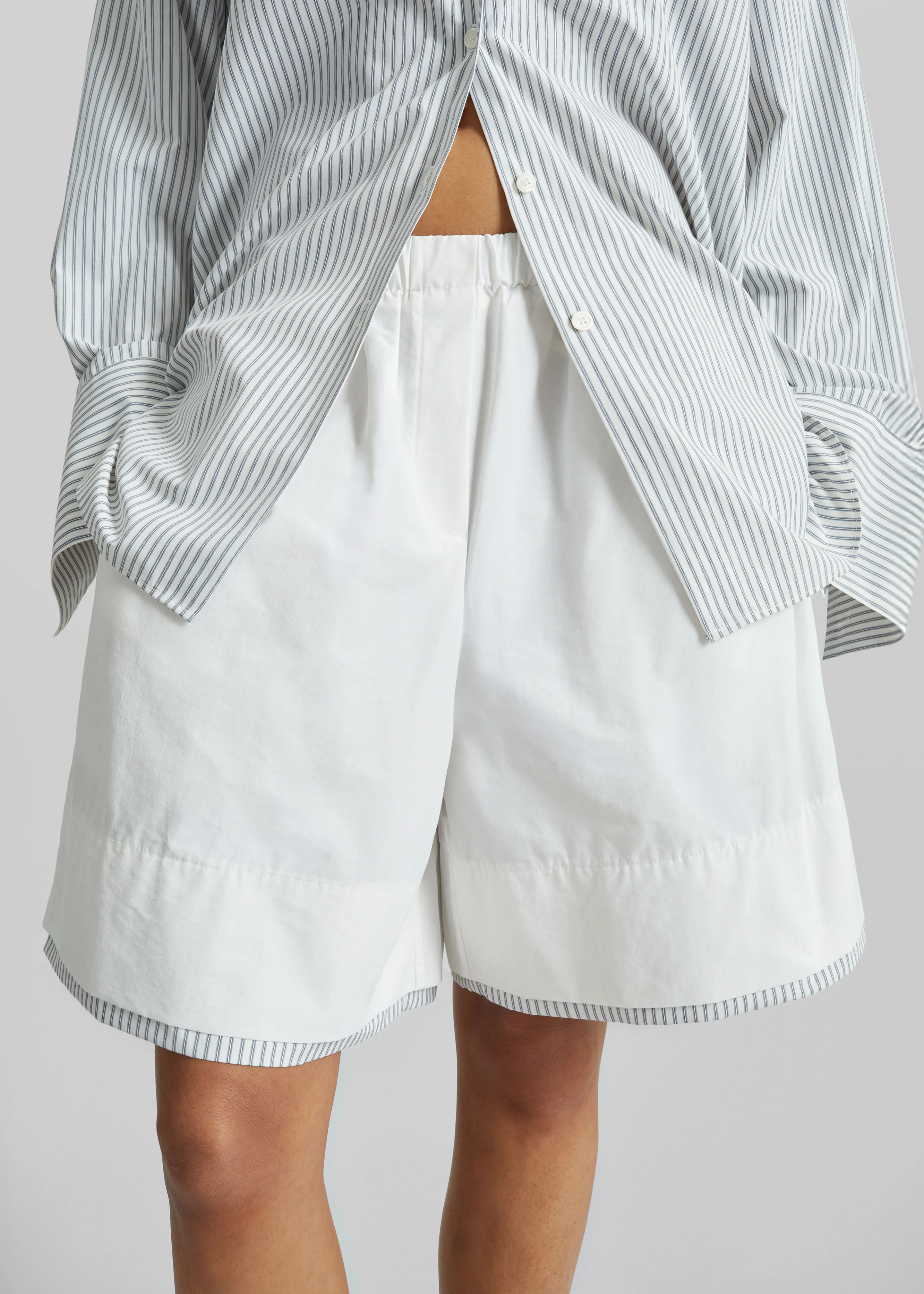 Menton Layered Hem Shorts - White/Blue Stripe - Image 3