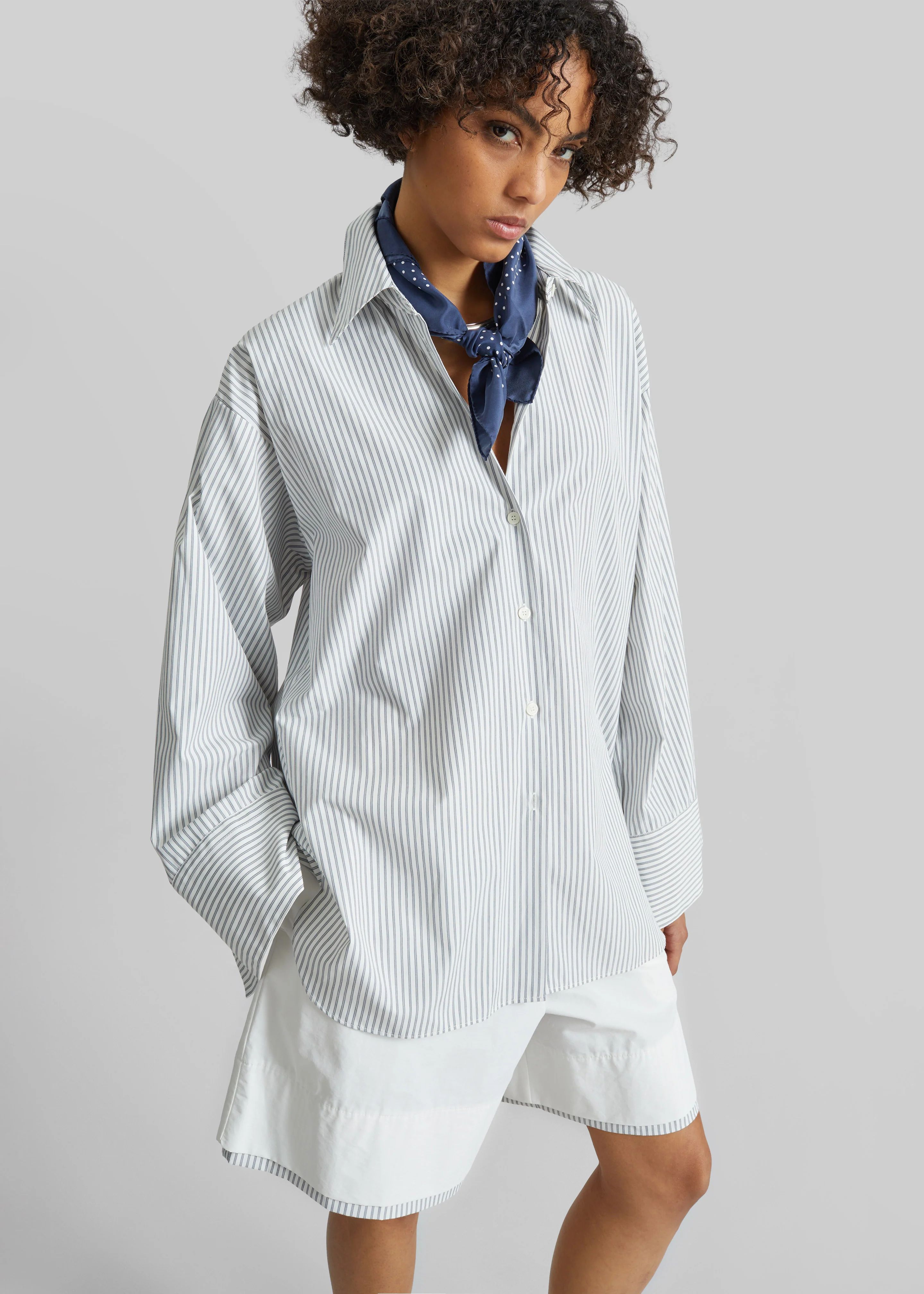 Menton Oversized Shirt - White/Blue Stripe