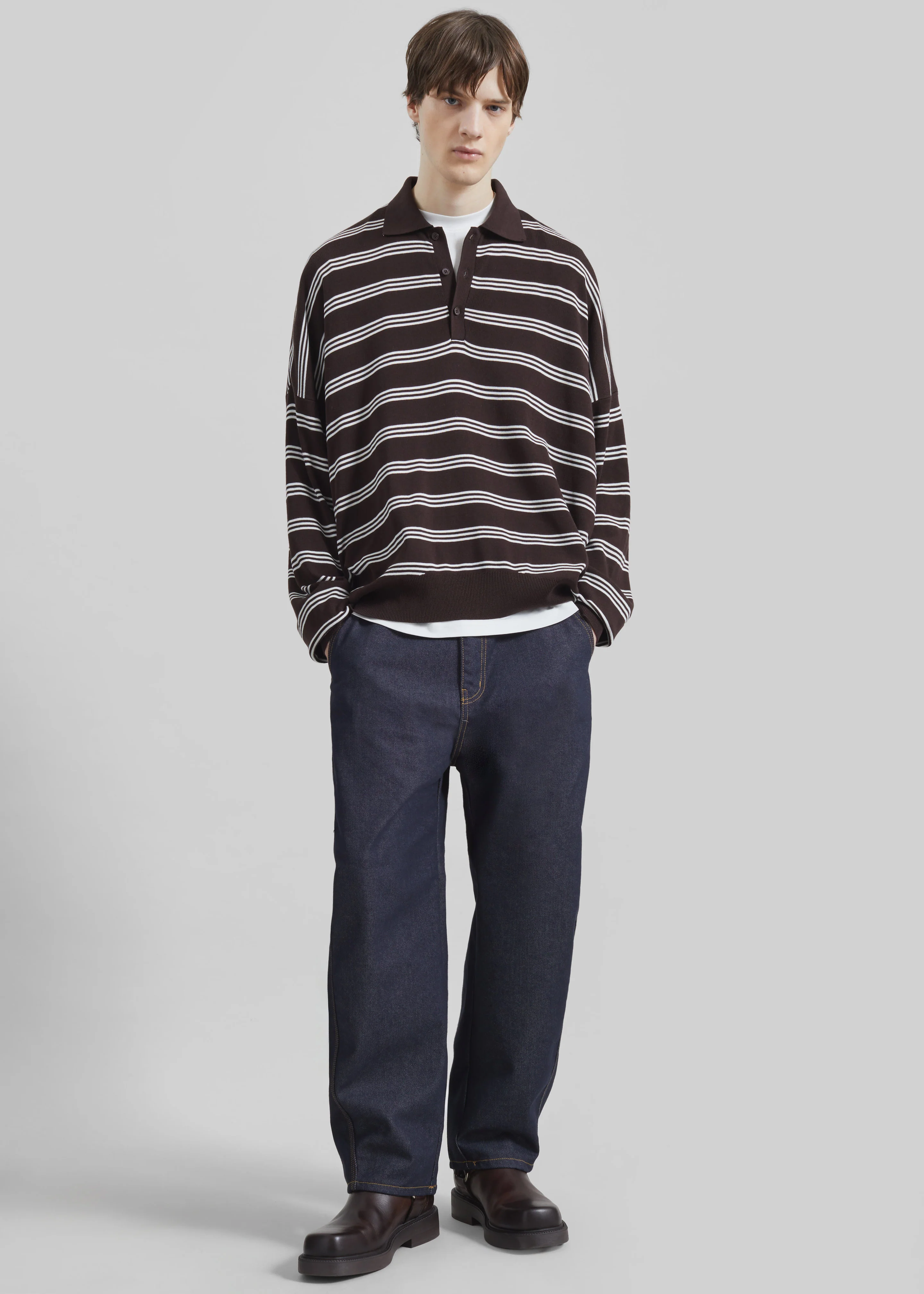 Meriel Polo Sweater - Brown/White Stripe - Image 3