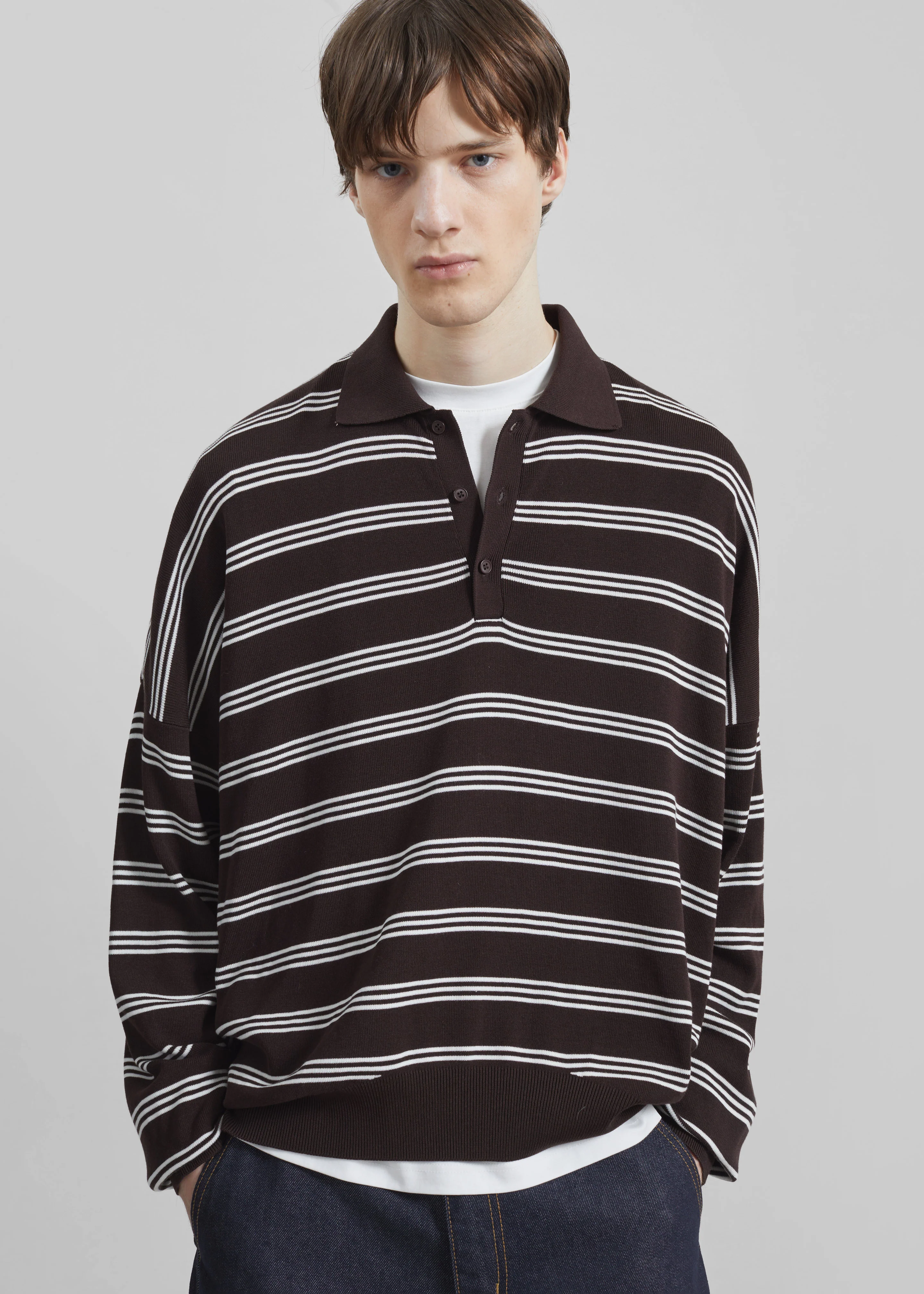 Meriel Polo Sweater - Brown/White Stripe - Image 4