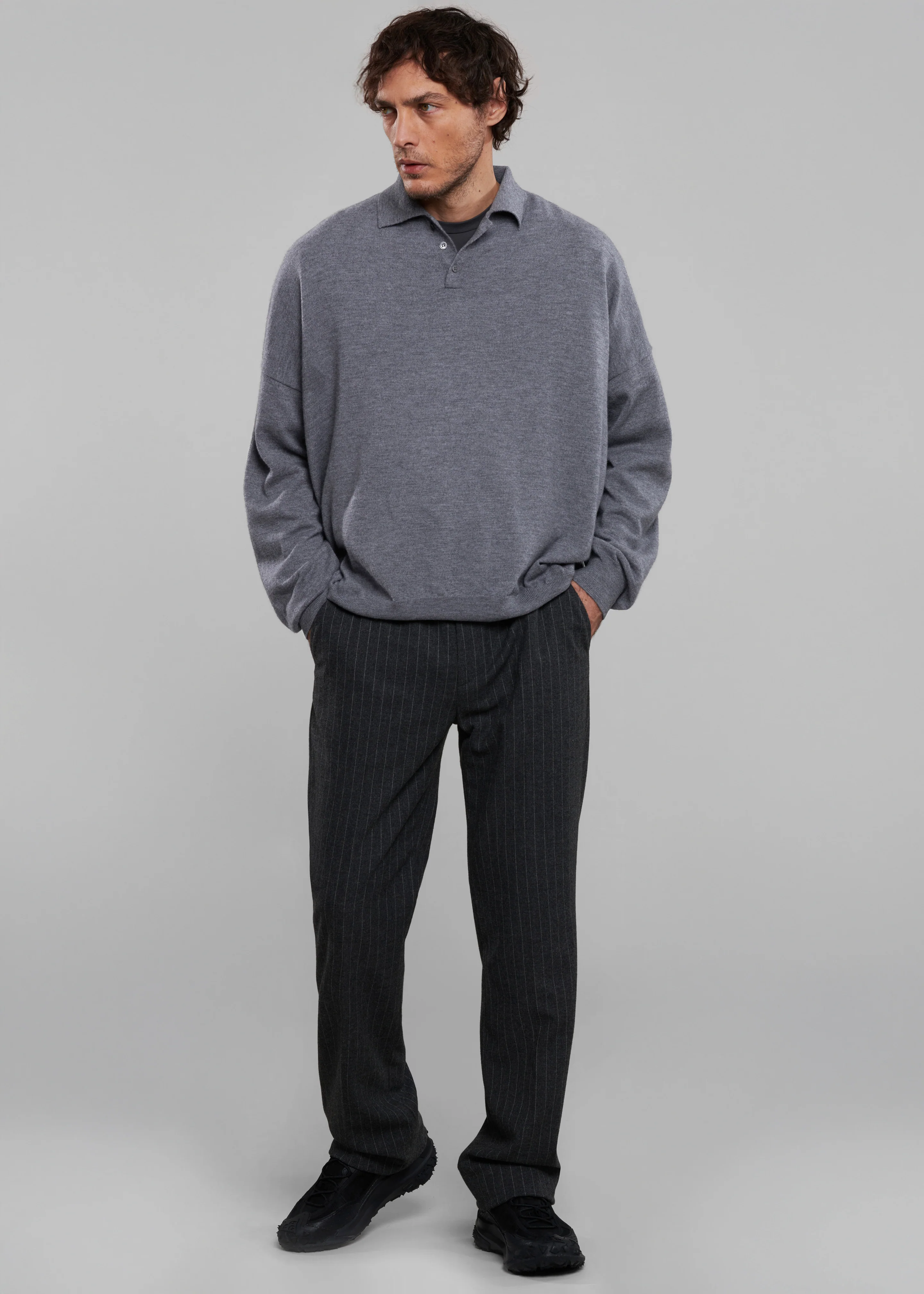 Meriel Wool Polo Sweater - Grey - Image 11