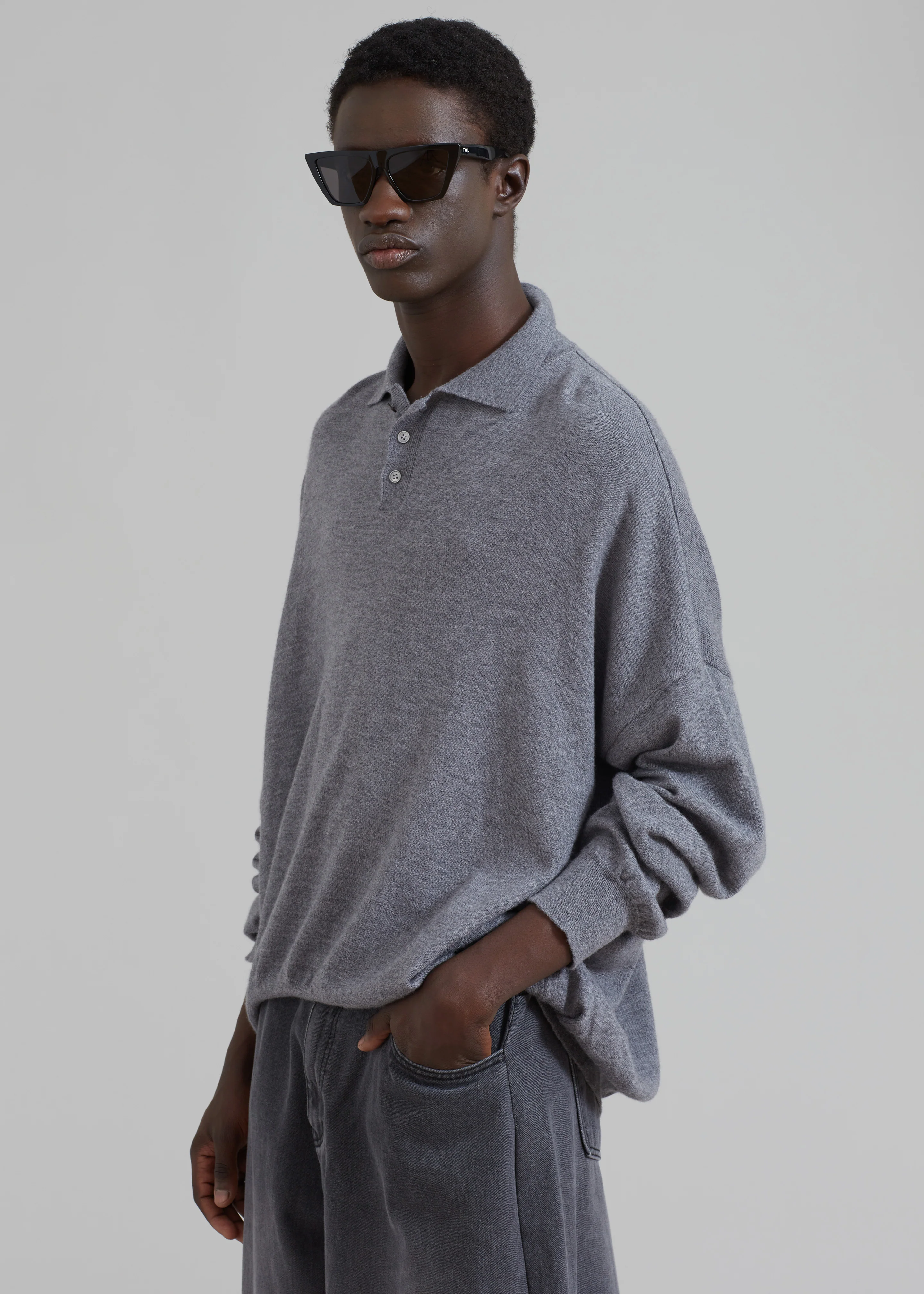 Meriel Wool Polo Sweater - Grey - Image 13