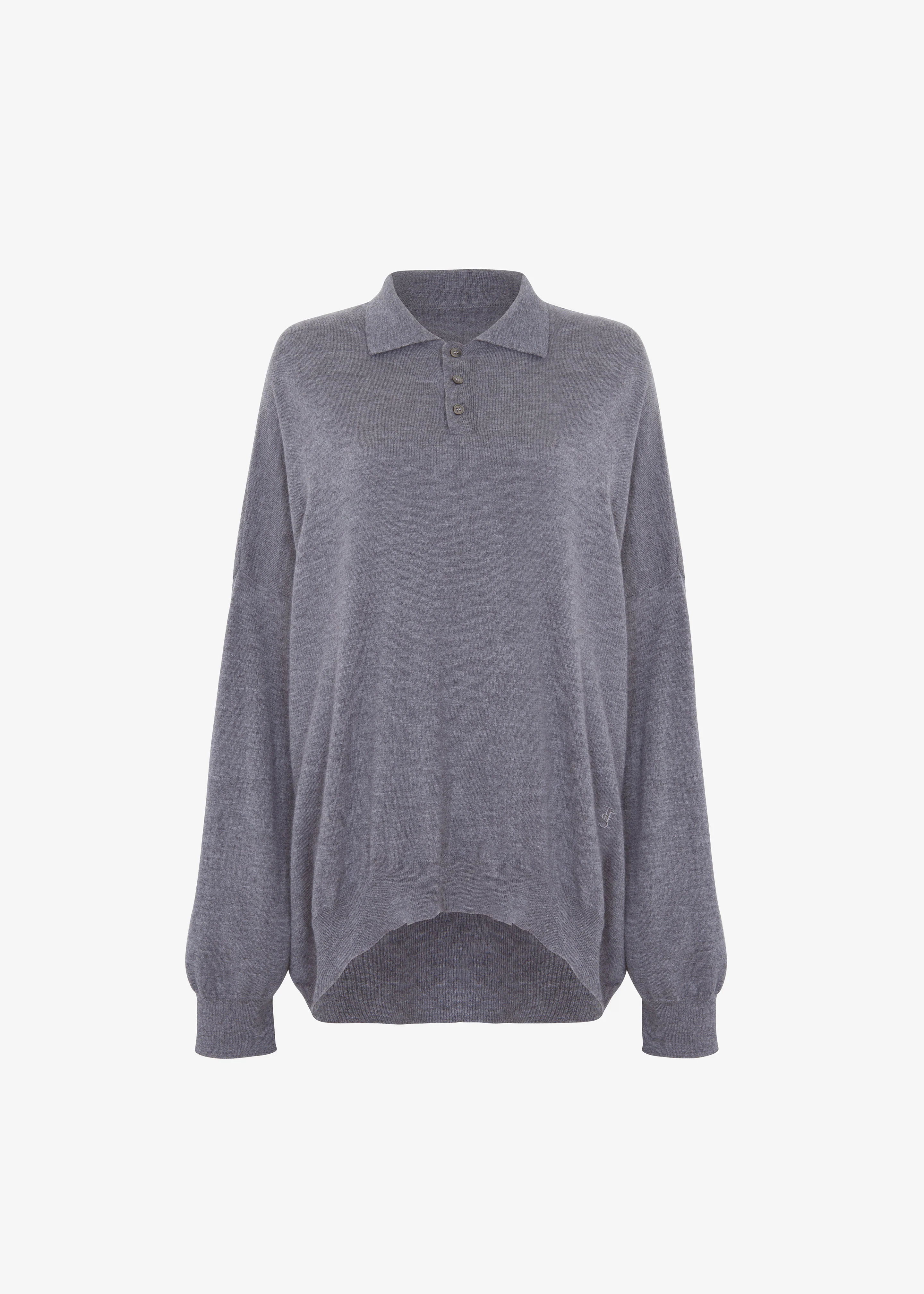 Meriel Wool Polo Sweater - Grey - Image 16