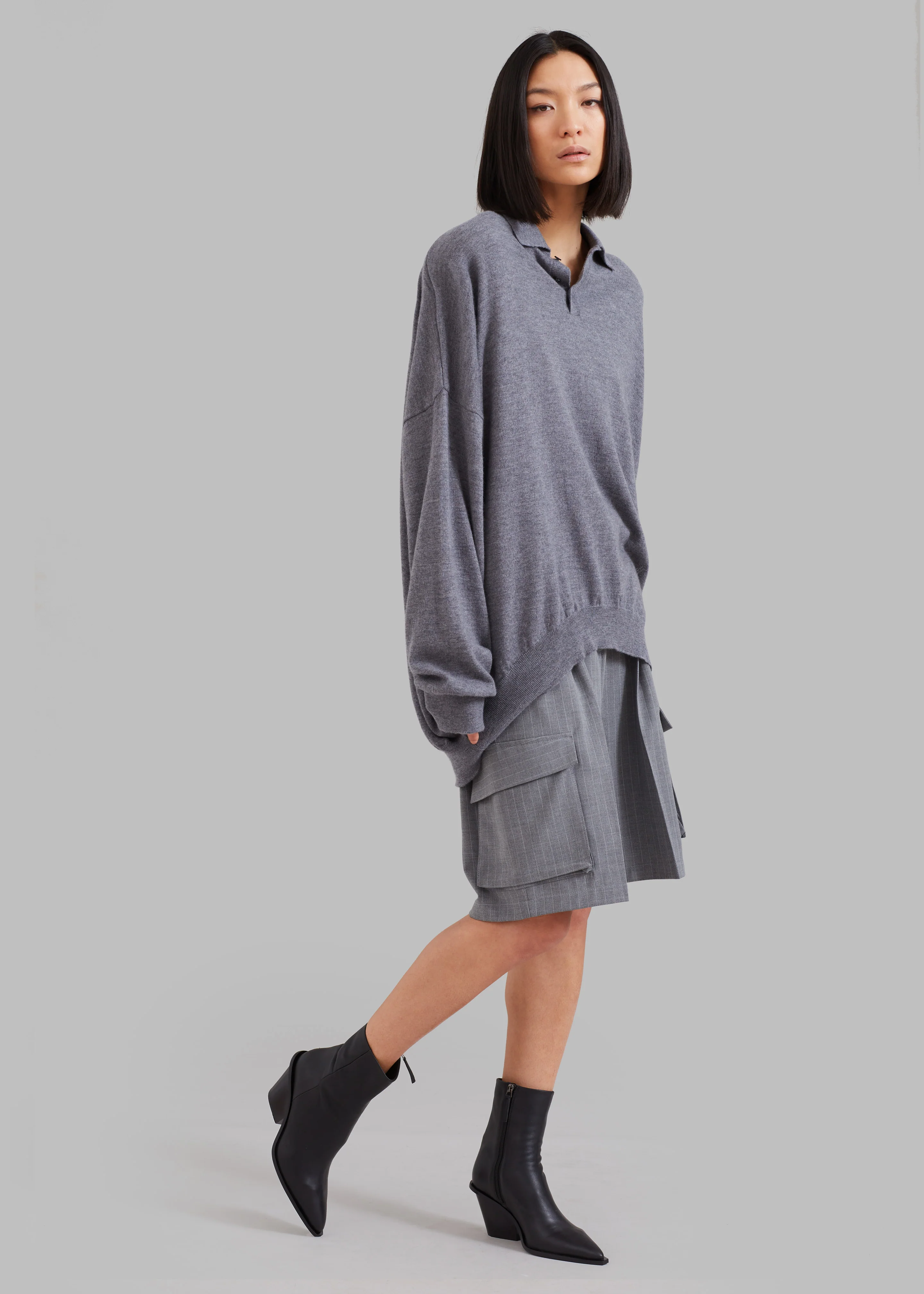 Meriel Wool Polo Sweater - Grey - Image 2