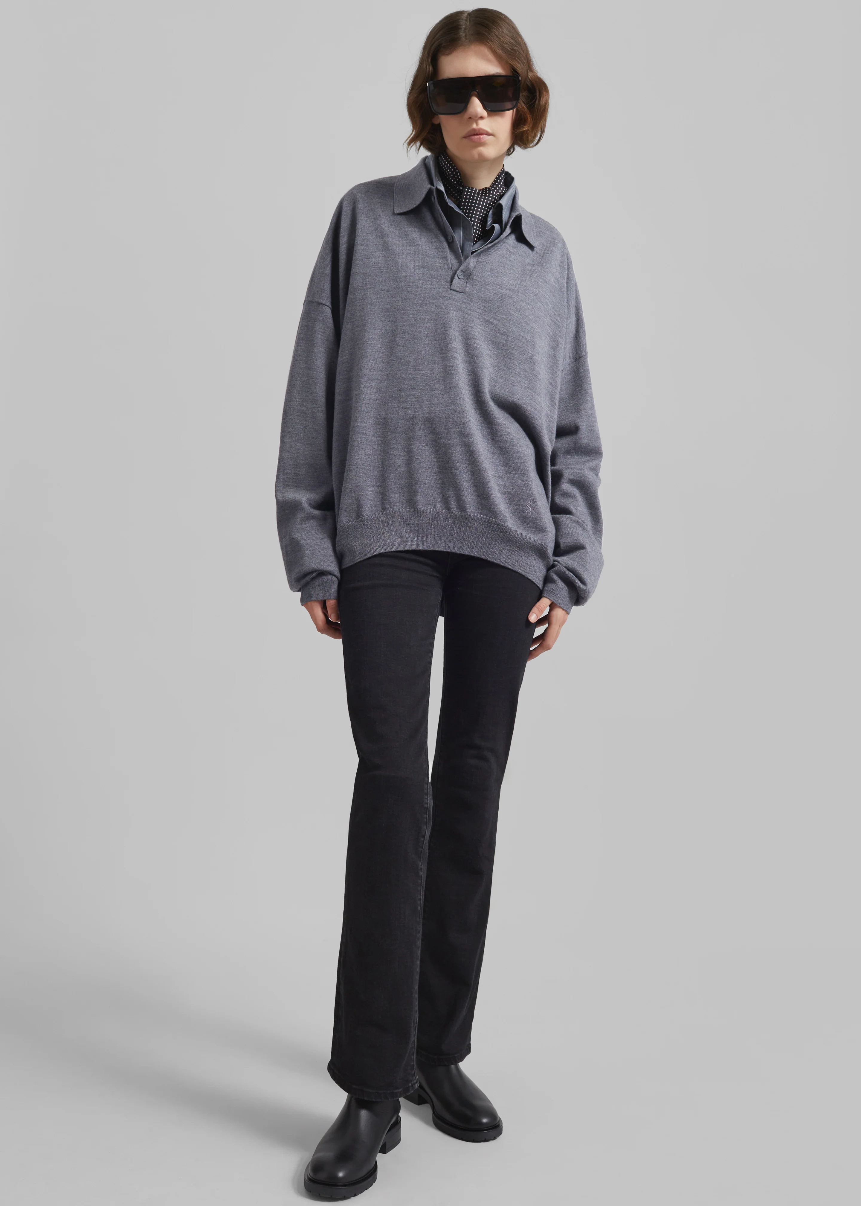 Meriel Wool Polo Sweater - Grey - Image 4