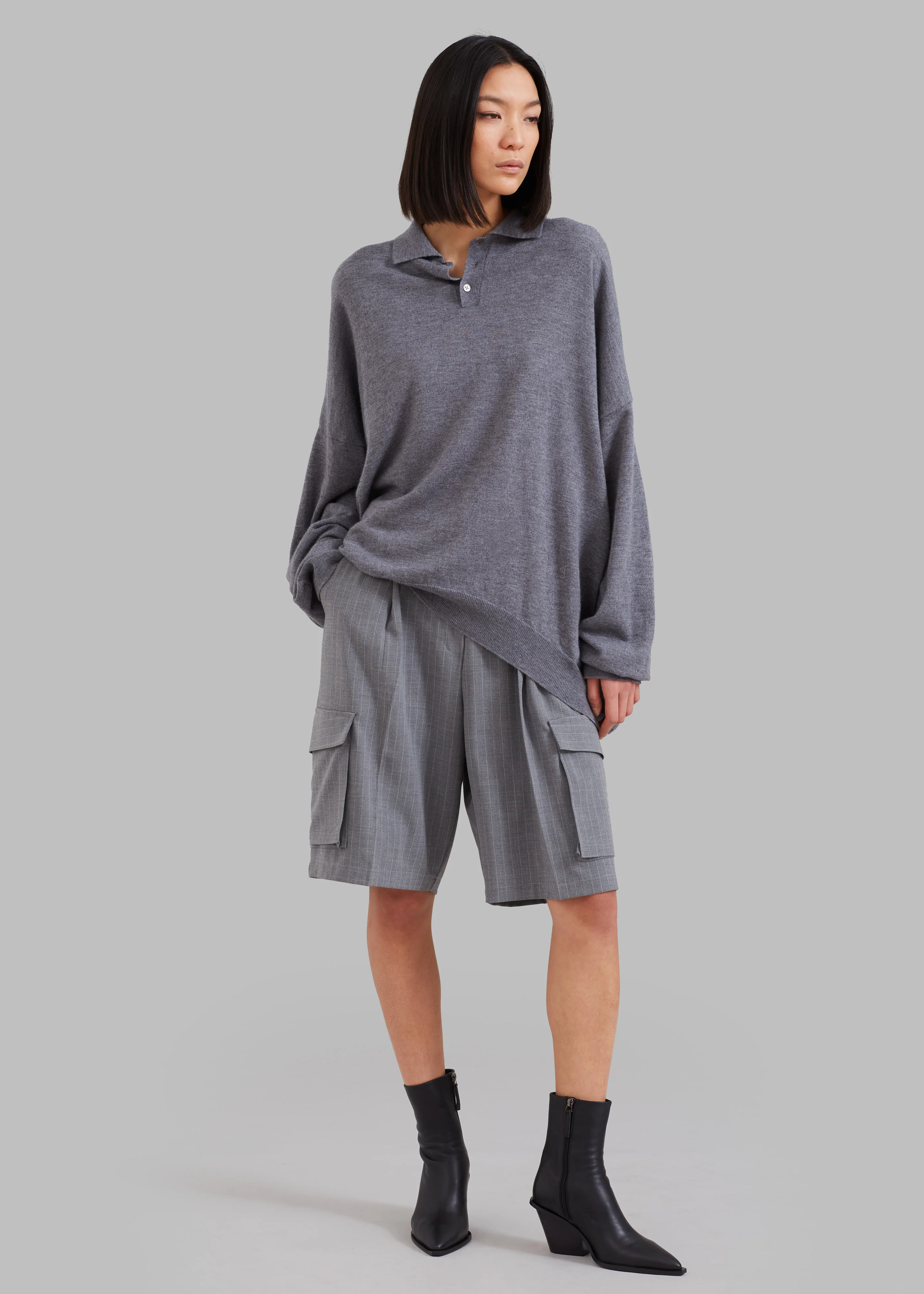 Meriel Wool Polo Sweater - Grey - Image 6