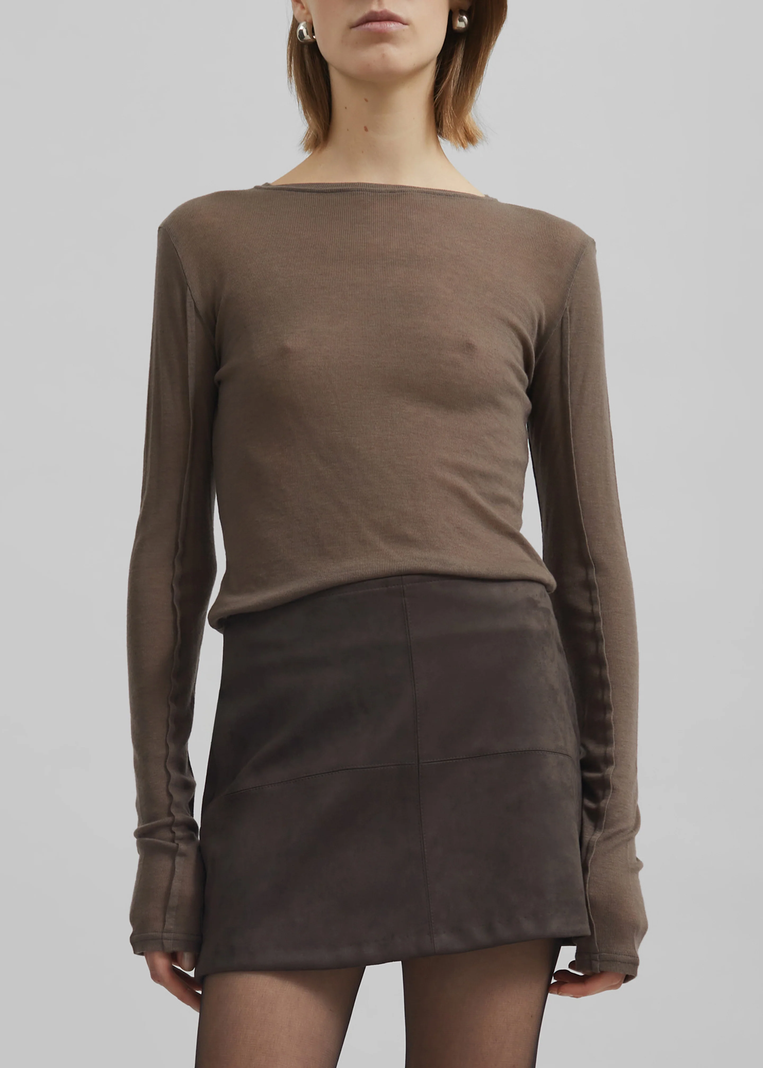 Mesa Sheer Long Sleeve Tee - Brown - Image 4