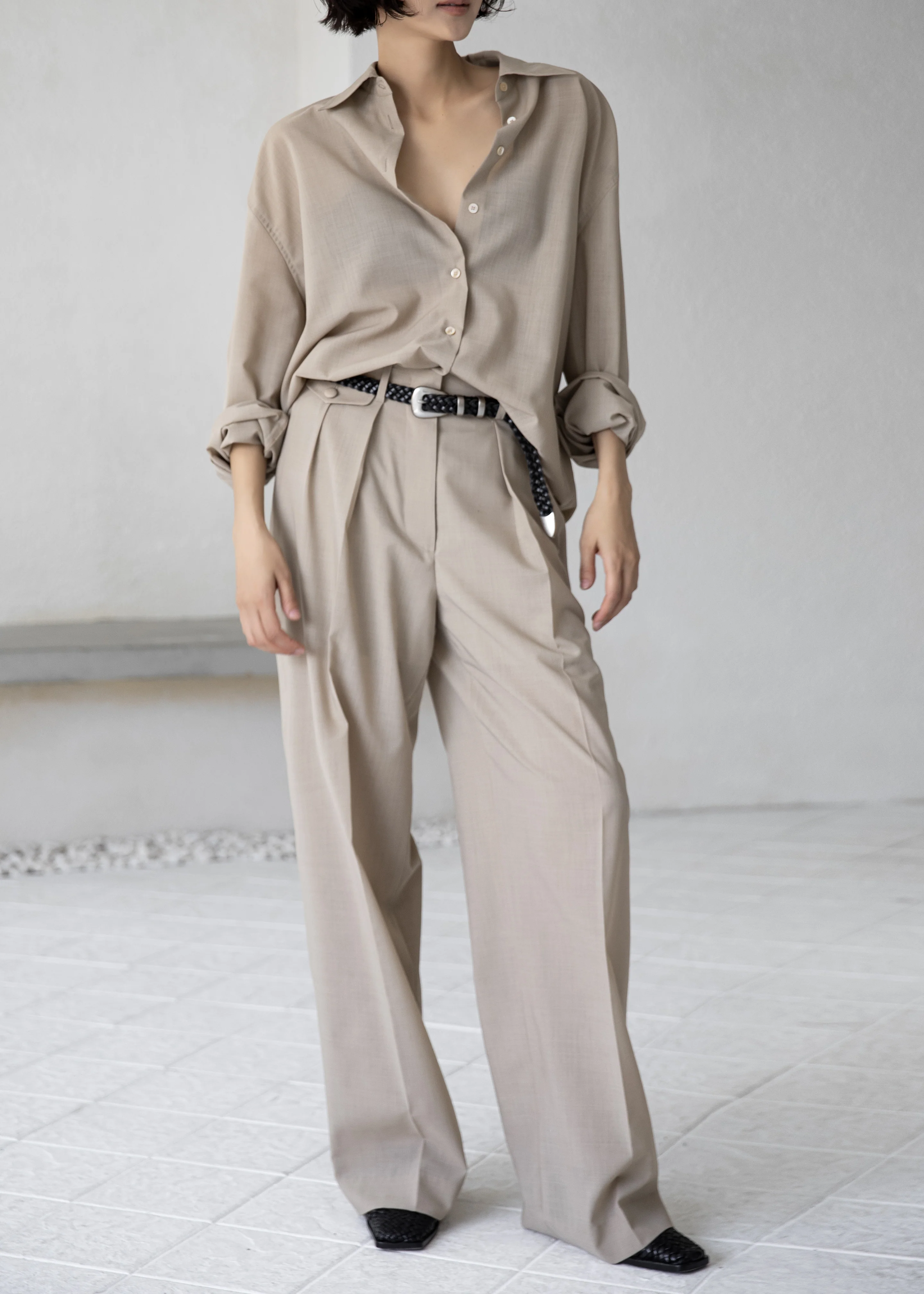 Meslay Sheer Pleated Trousers - Beige - Image 2