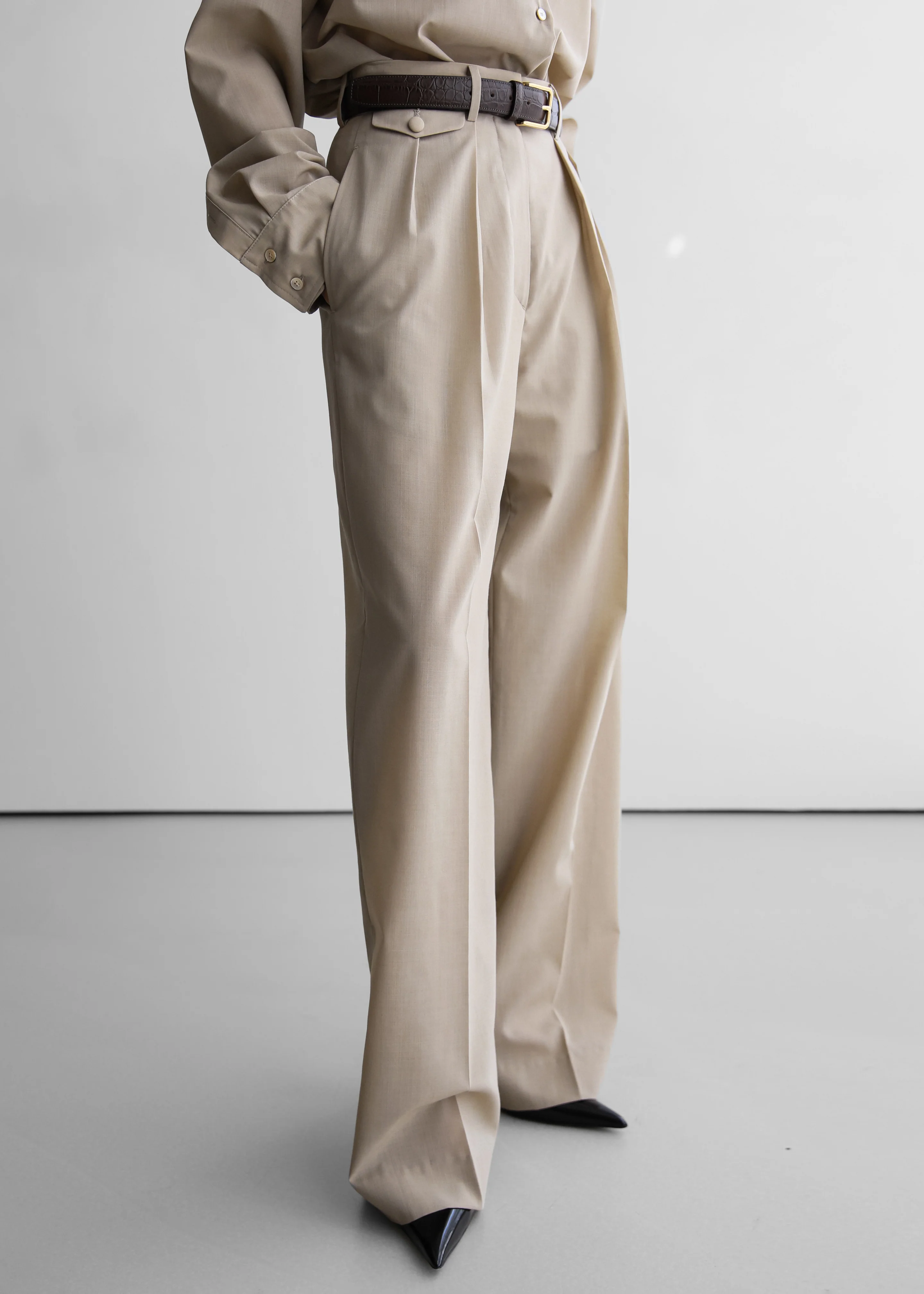 Meslay Sheer Pleated Trousers - Beige - Image 5