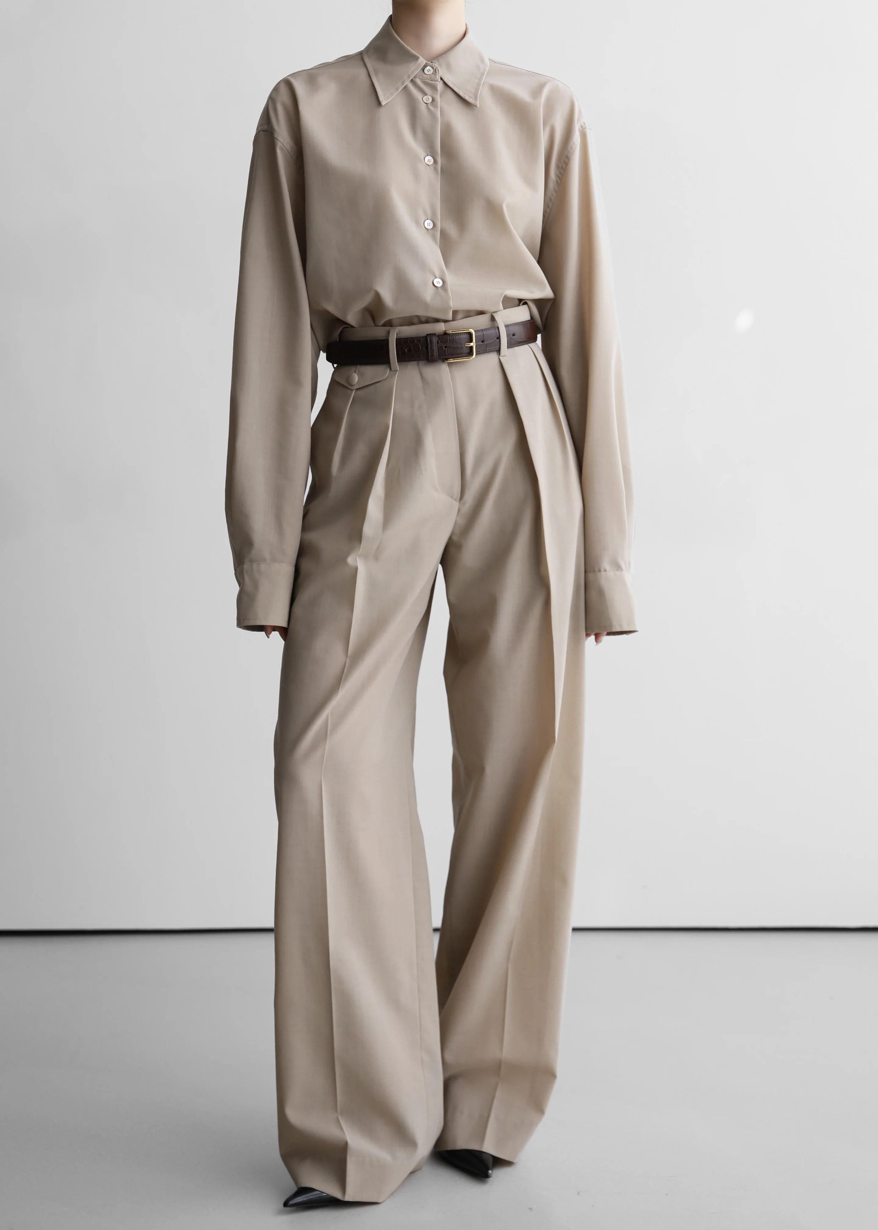 Meslay Sheer Pleated Trousers - Beige - Image 9
