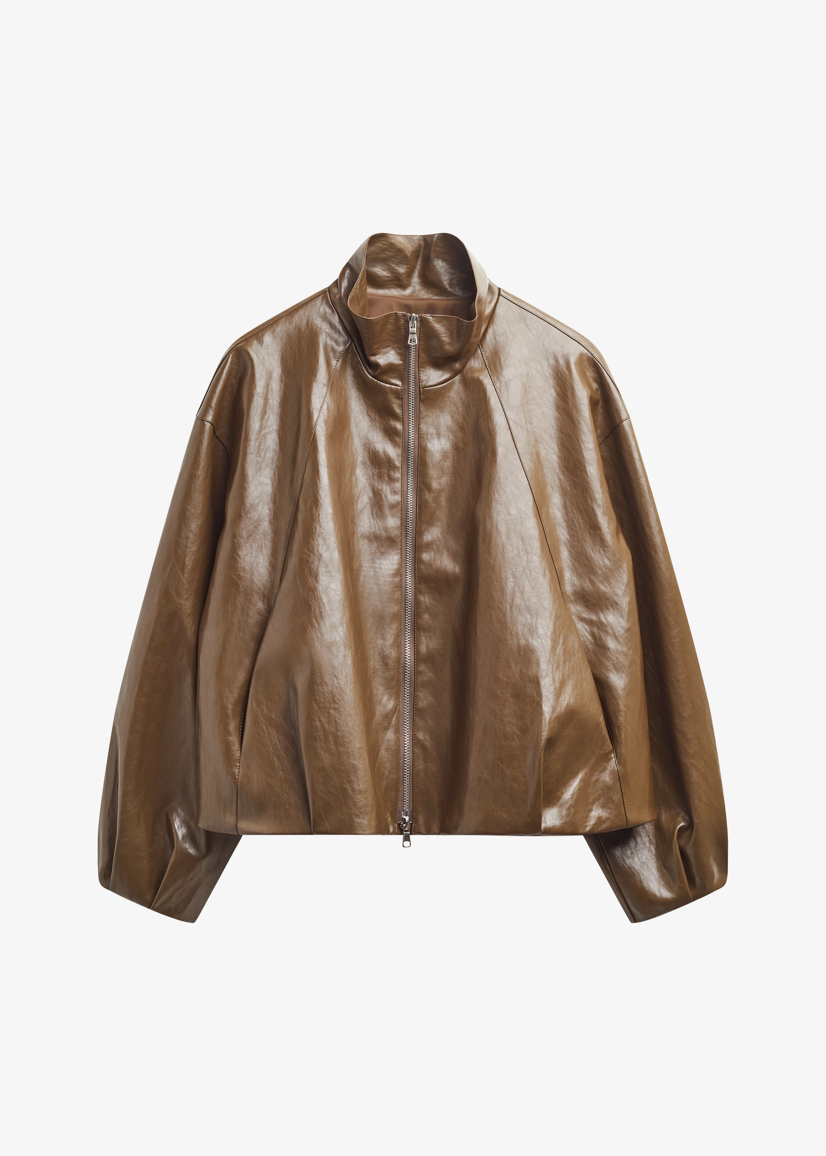 Milford Faux Leather Balloon Jacket - Brown - Image 8