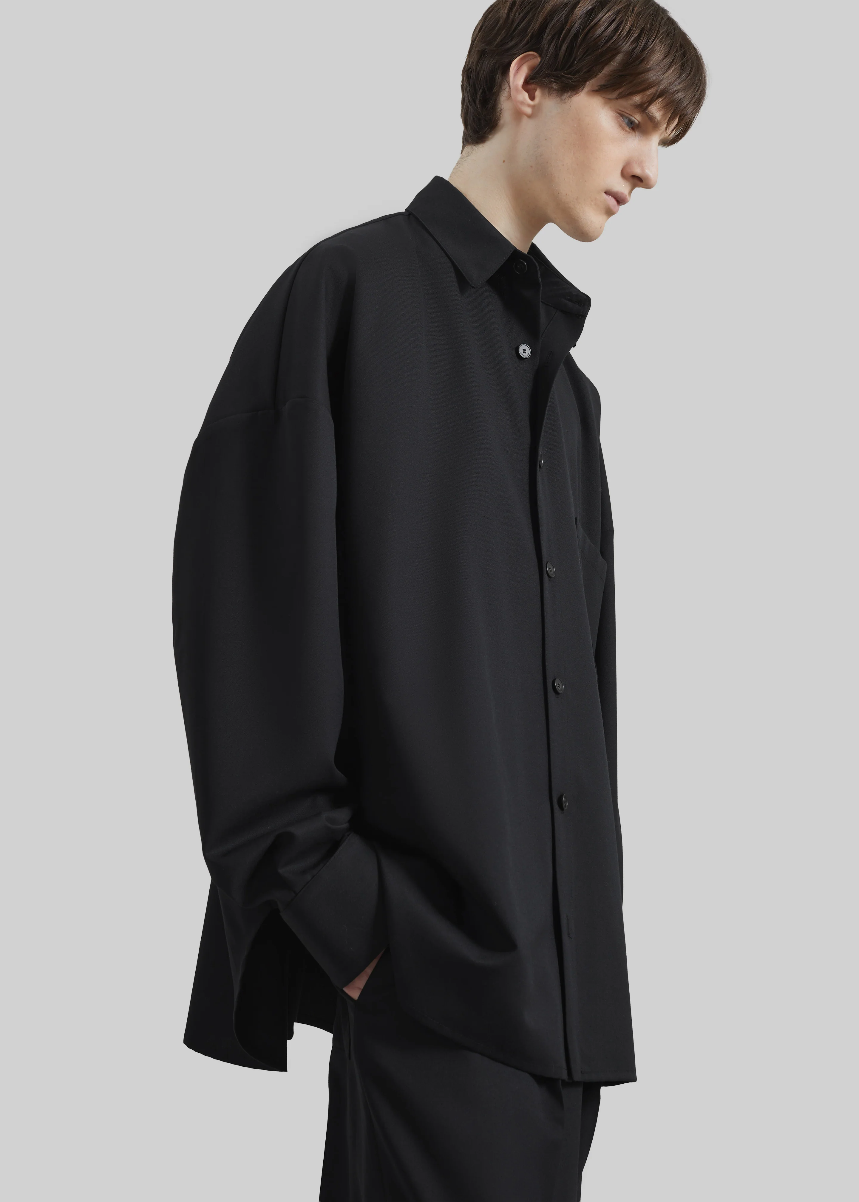 Milton Wool-Blend Shirt - Black - Image 3