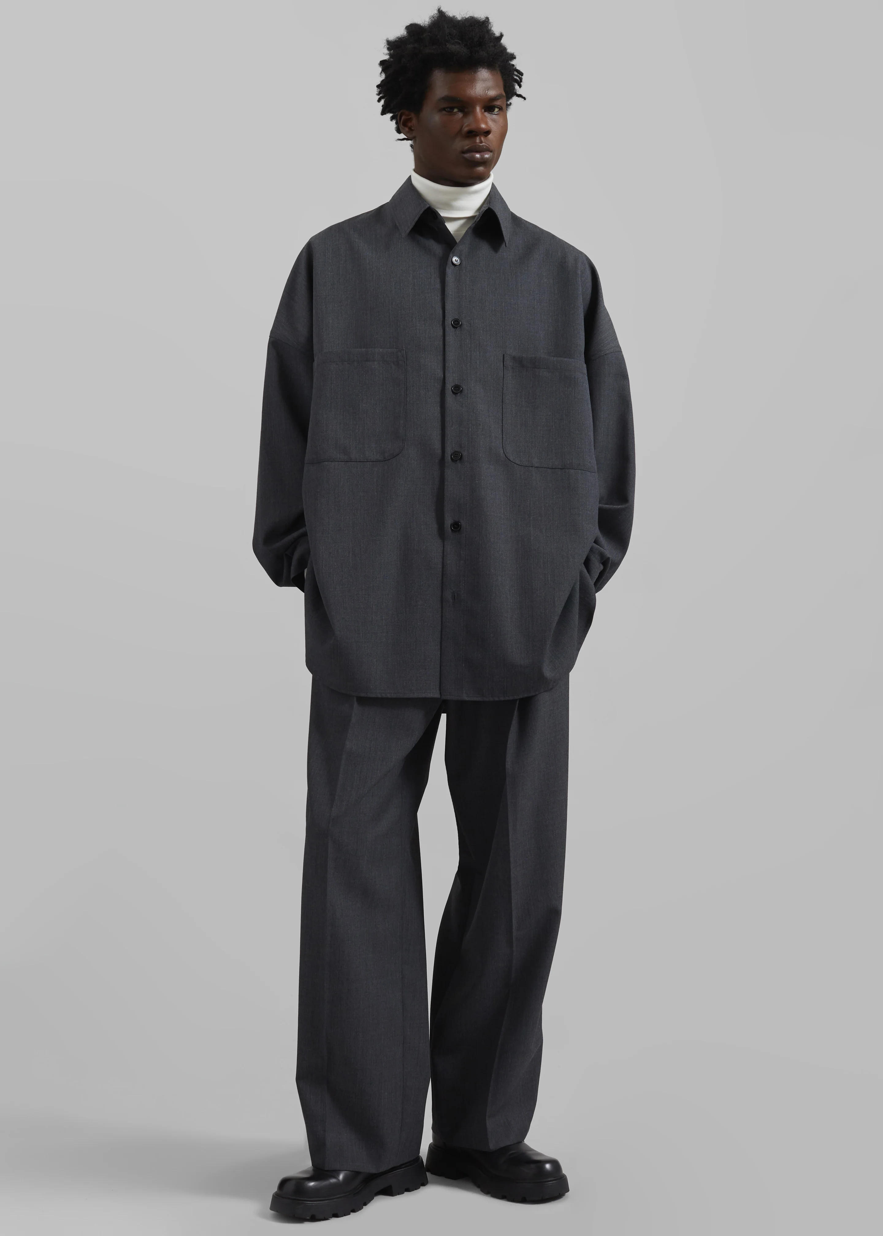 Milton Wool-Blend Shirt - Dark Grey - Image 3
