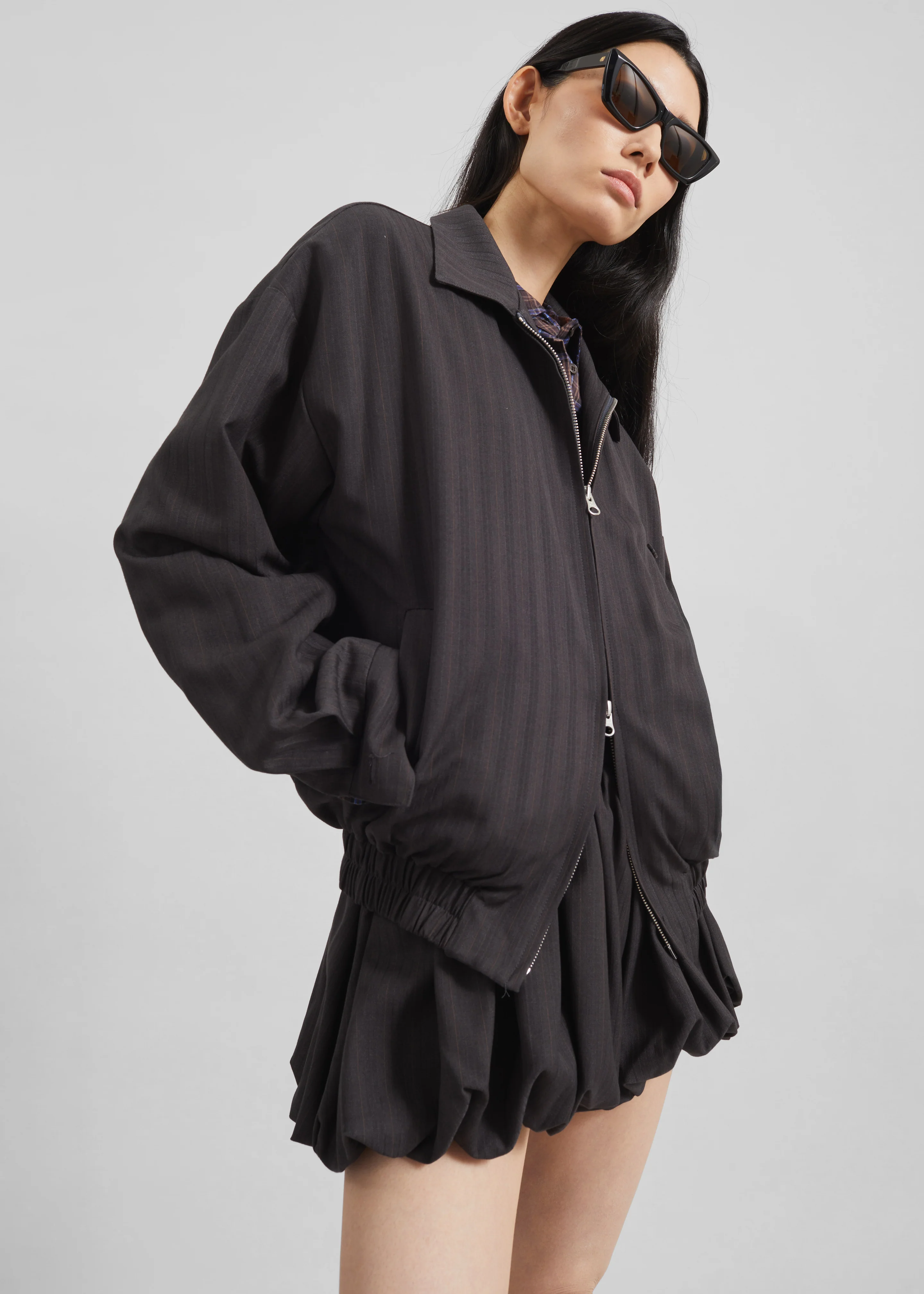 Minori Blouson Jacket - Charcoal/White Pinstripe - Image 3