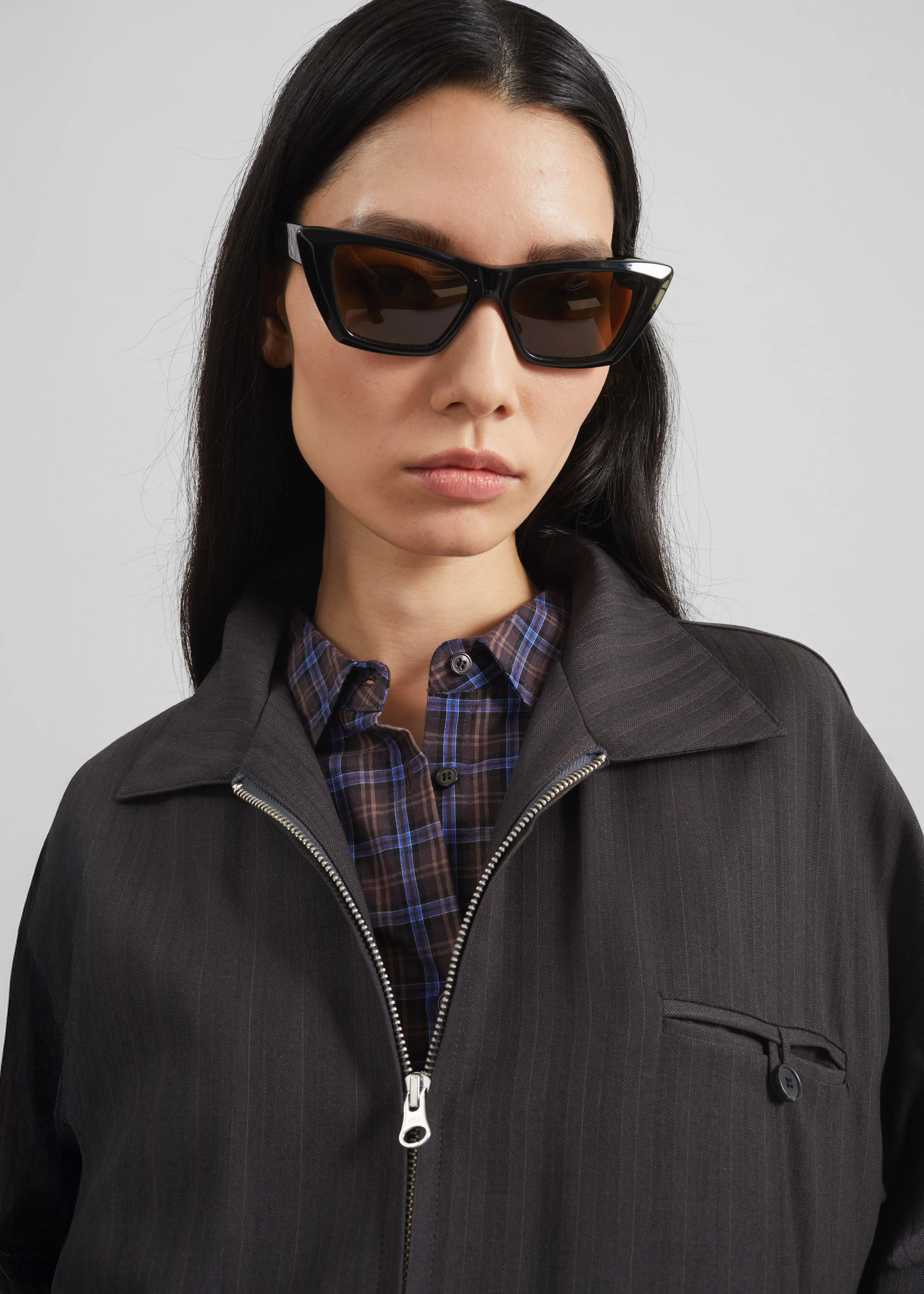 Minori Blouson Jacket - Charcoal/White Pinstripe - Image 4