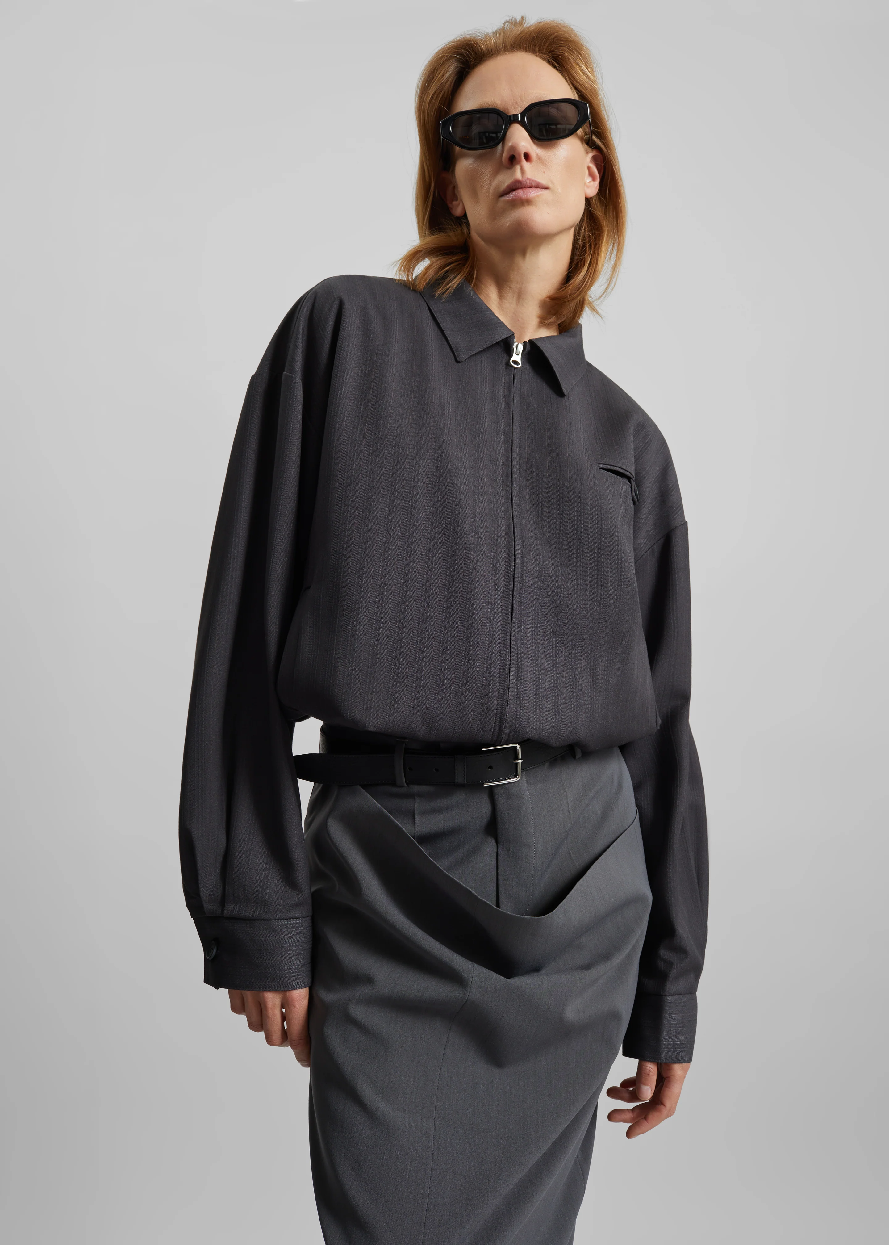 Minori Blouson Jacket - Charcoal/White Pinstripe - Image 5