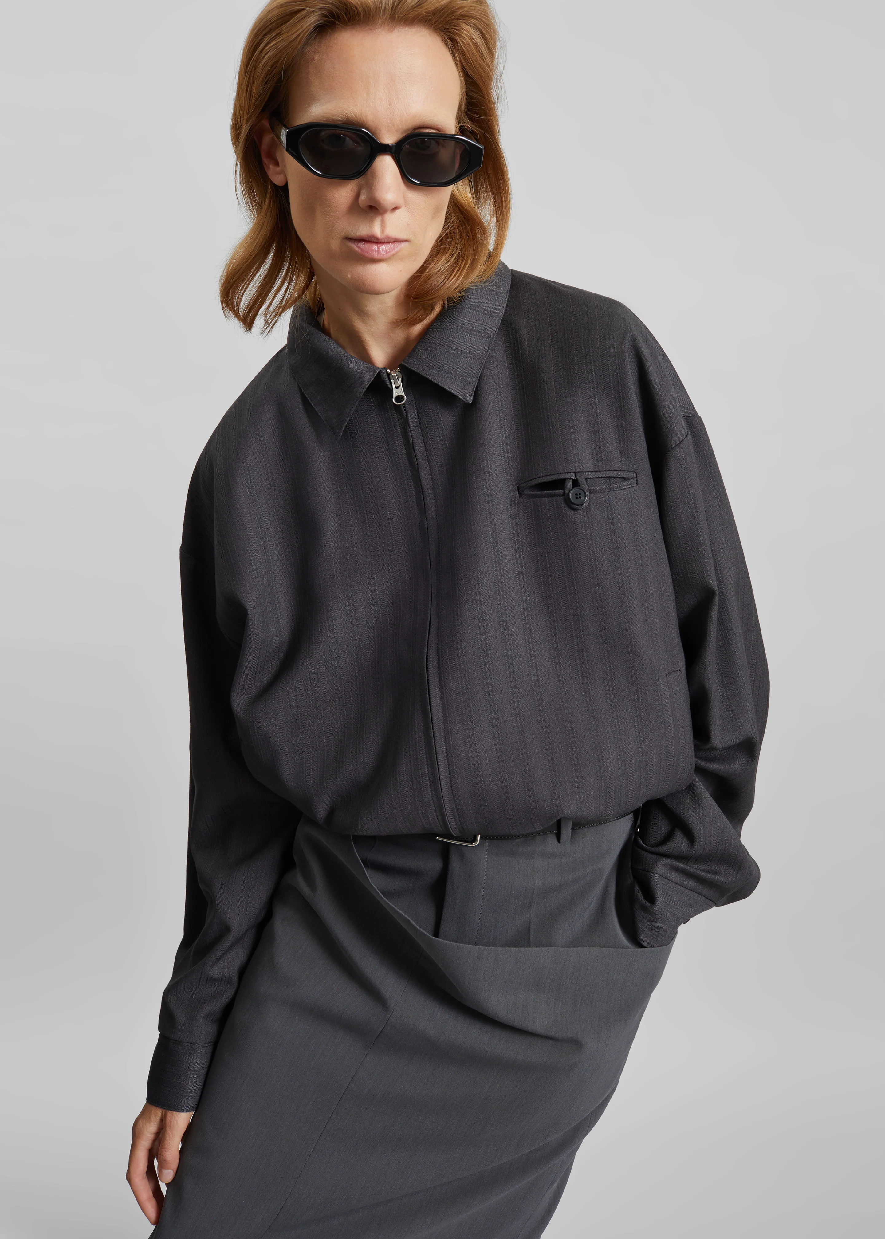 Minori Blouson Jacket - Charcoal/White Pinstripe - Image 8