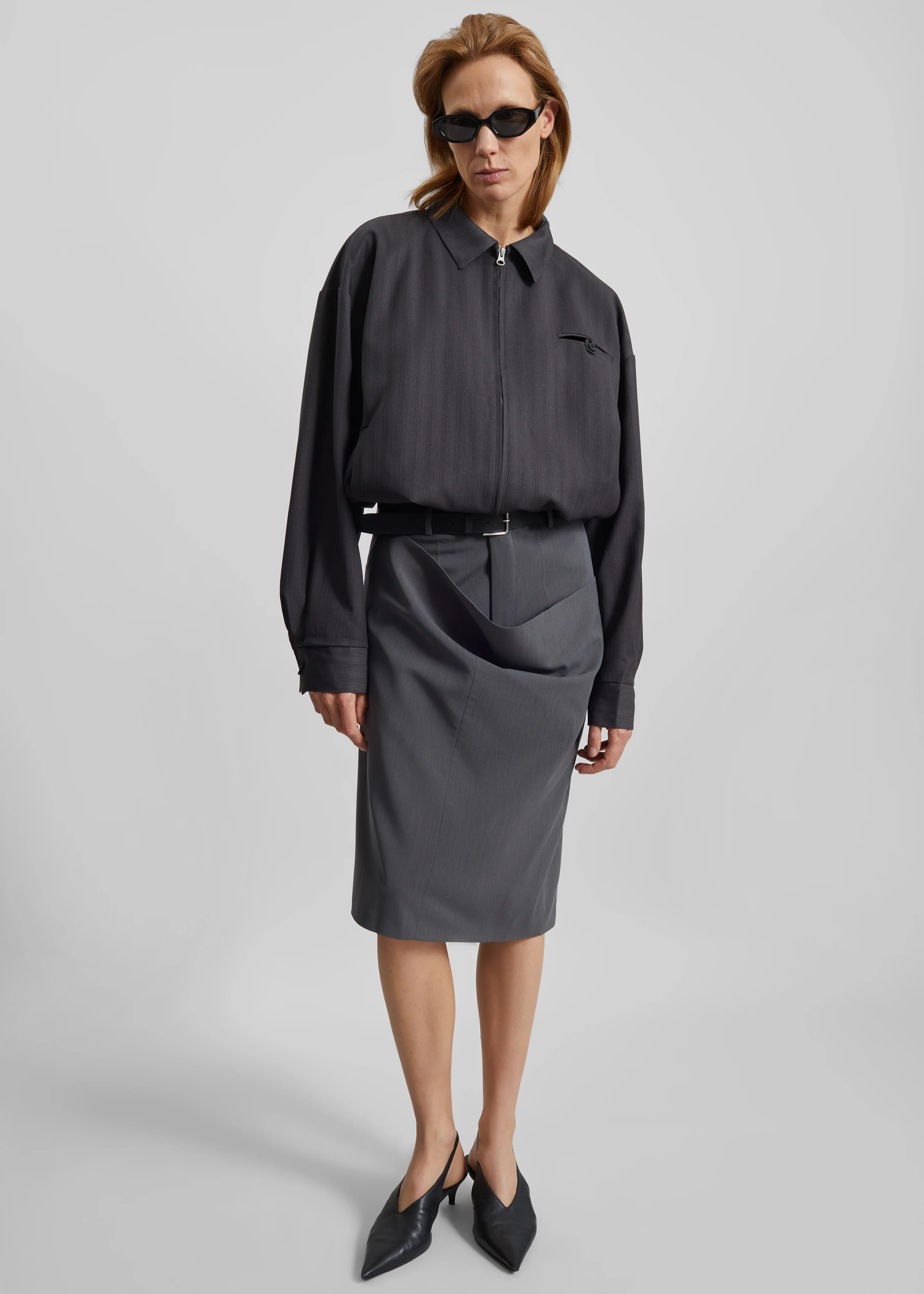 Minori Blouson Jacket - Charcoal/White Pinstripe - Image 9