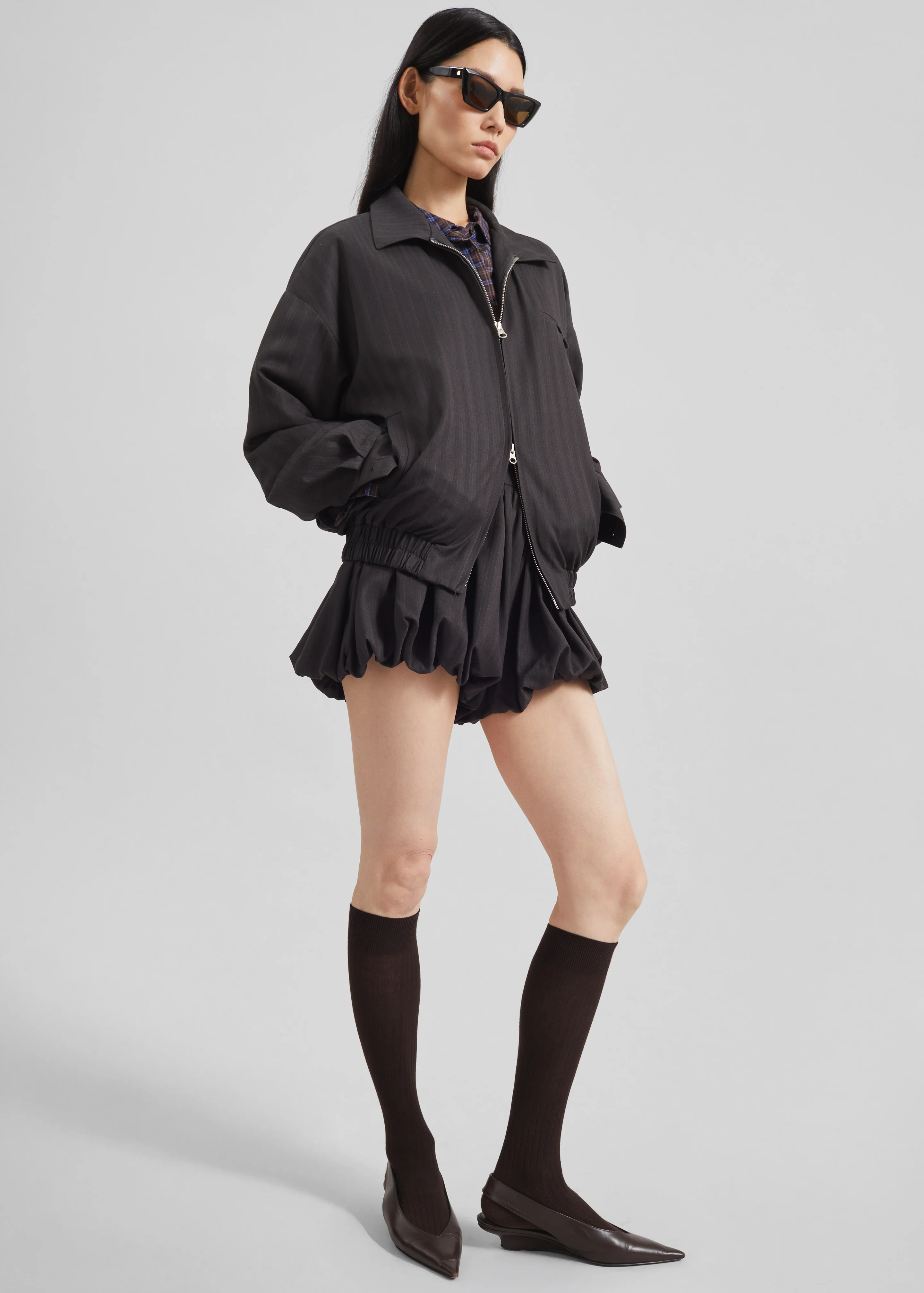 Minori Bubble-Hem Shorts - Charcoal/White Pinstripe - Image 3