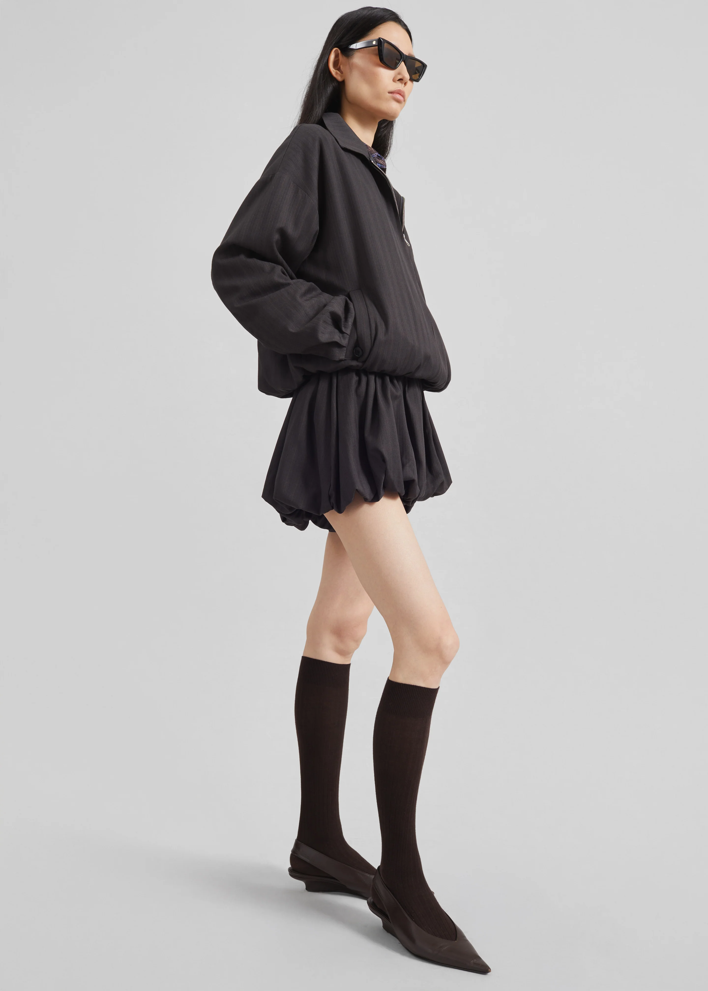 Minori Bubble-Hem Shorts - Charcoal/White Pinstripe - Image 6