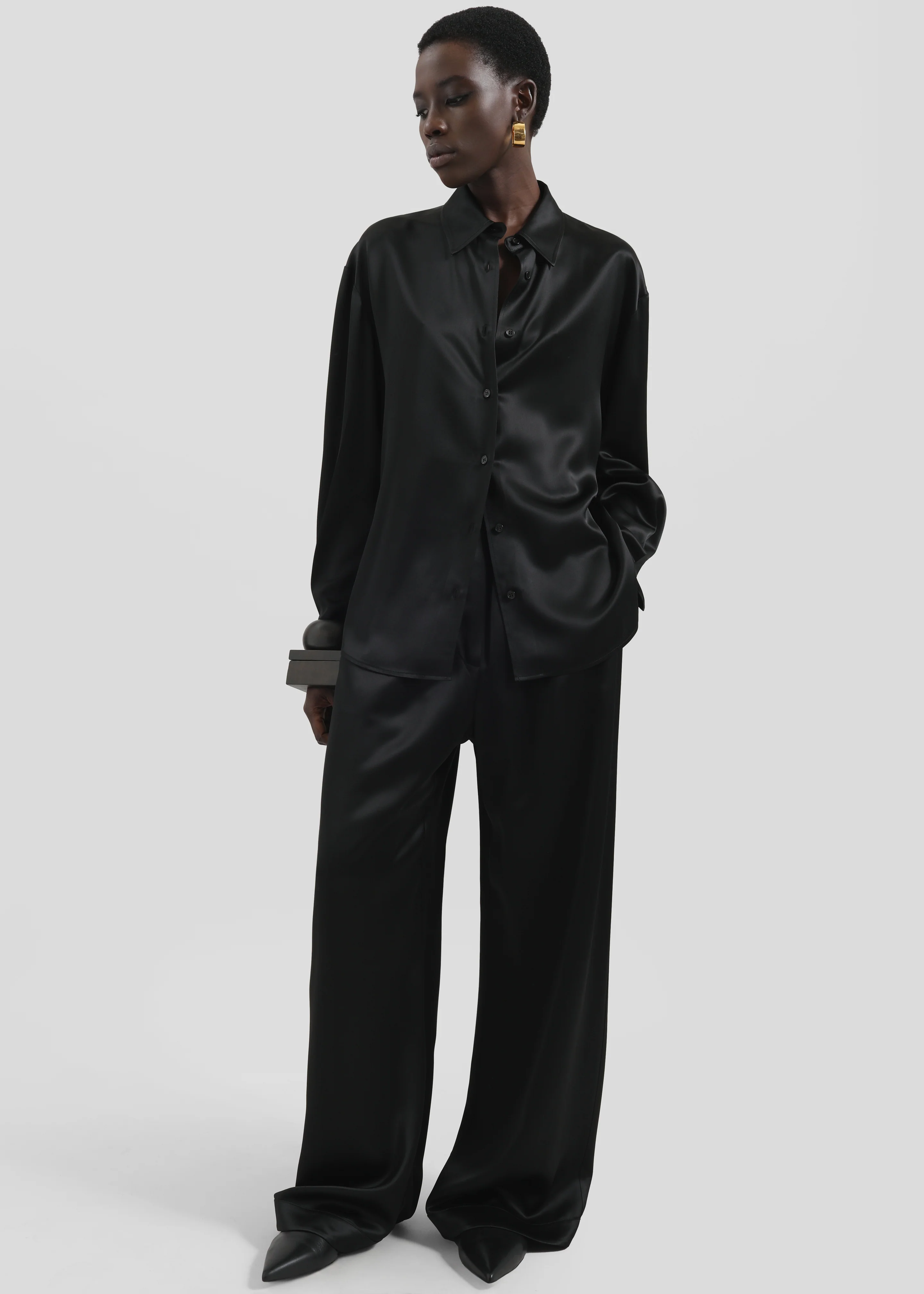 Mirca Satin Elastic Pants - Black - Image 2