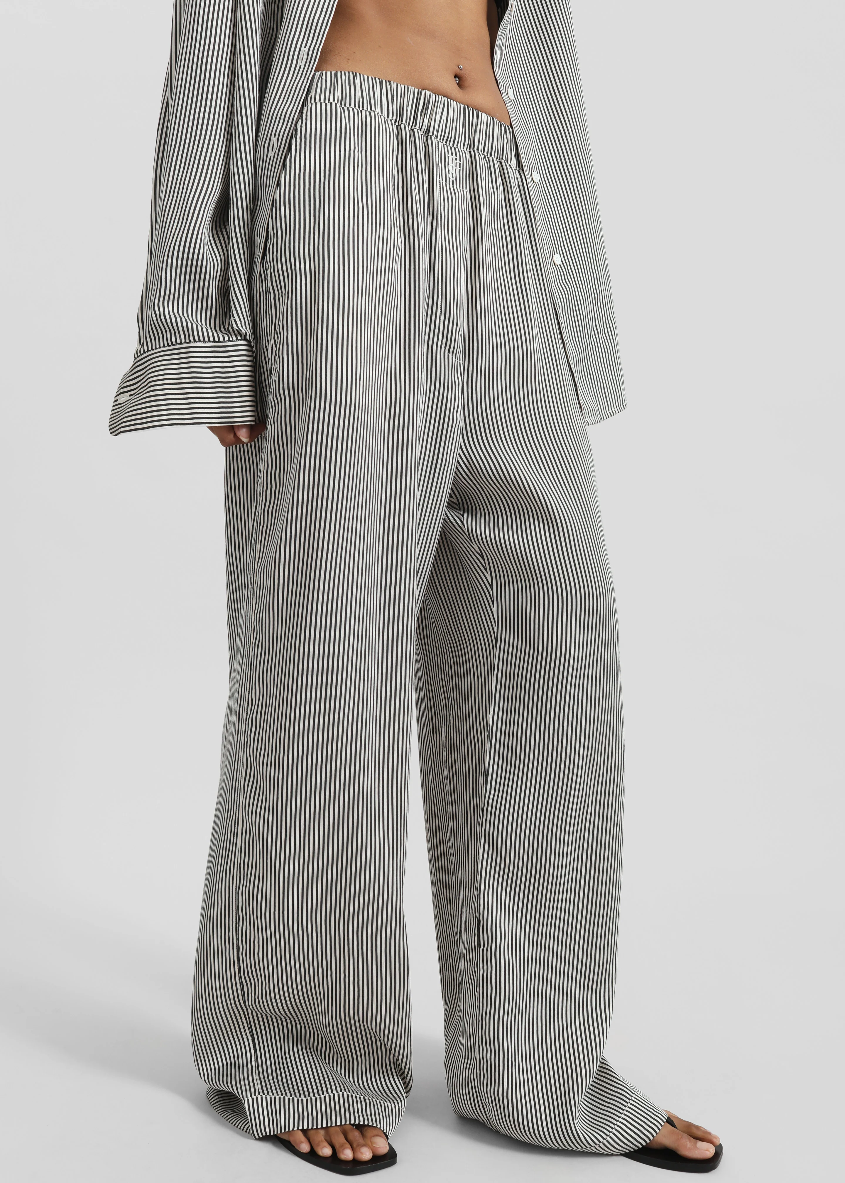 Mirca Striped Silk Elastic Pants - Black/White Stripe - Image 4