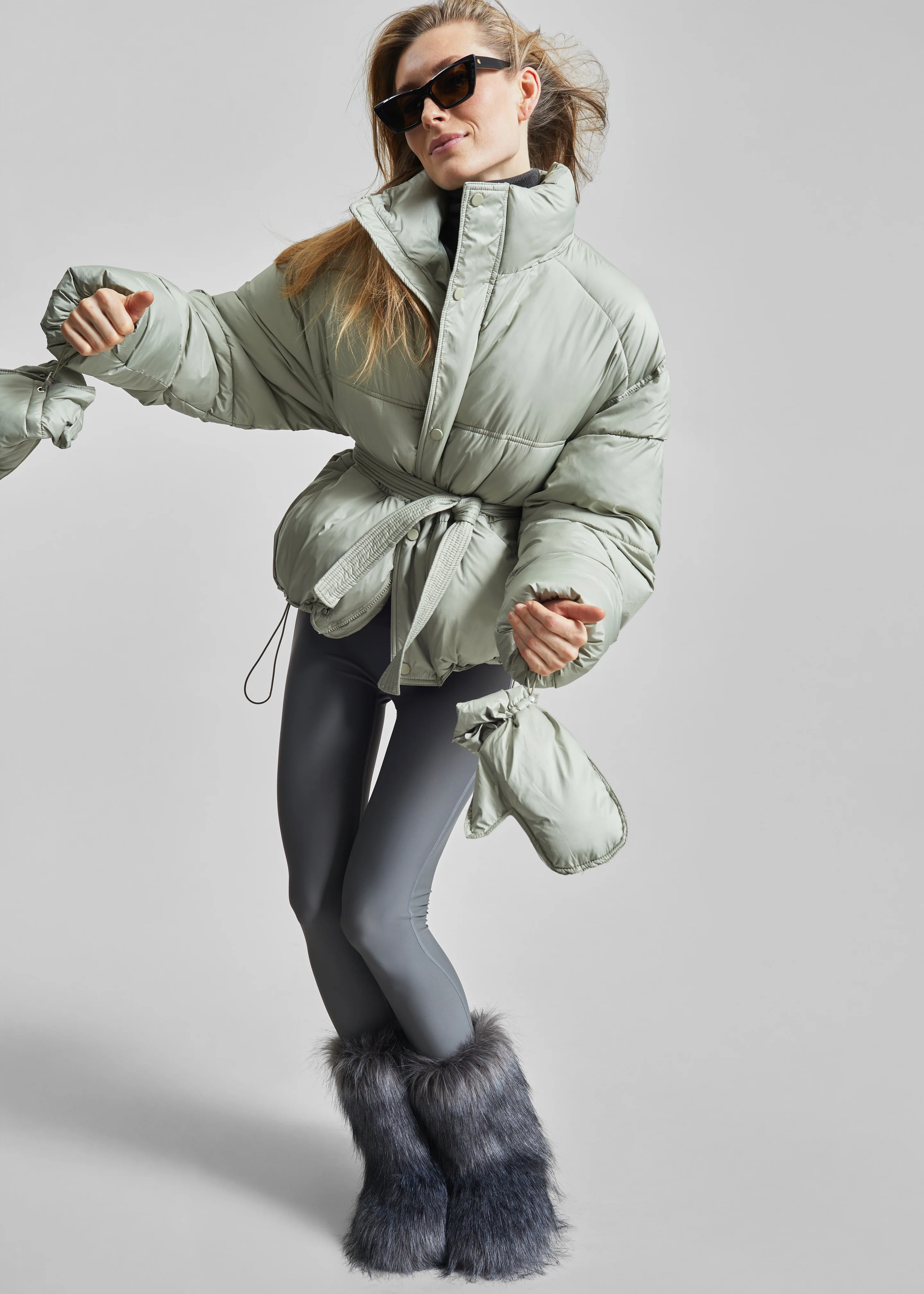 Moena Puffer Jacket & Accessories Set - Sage - Image 4