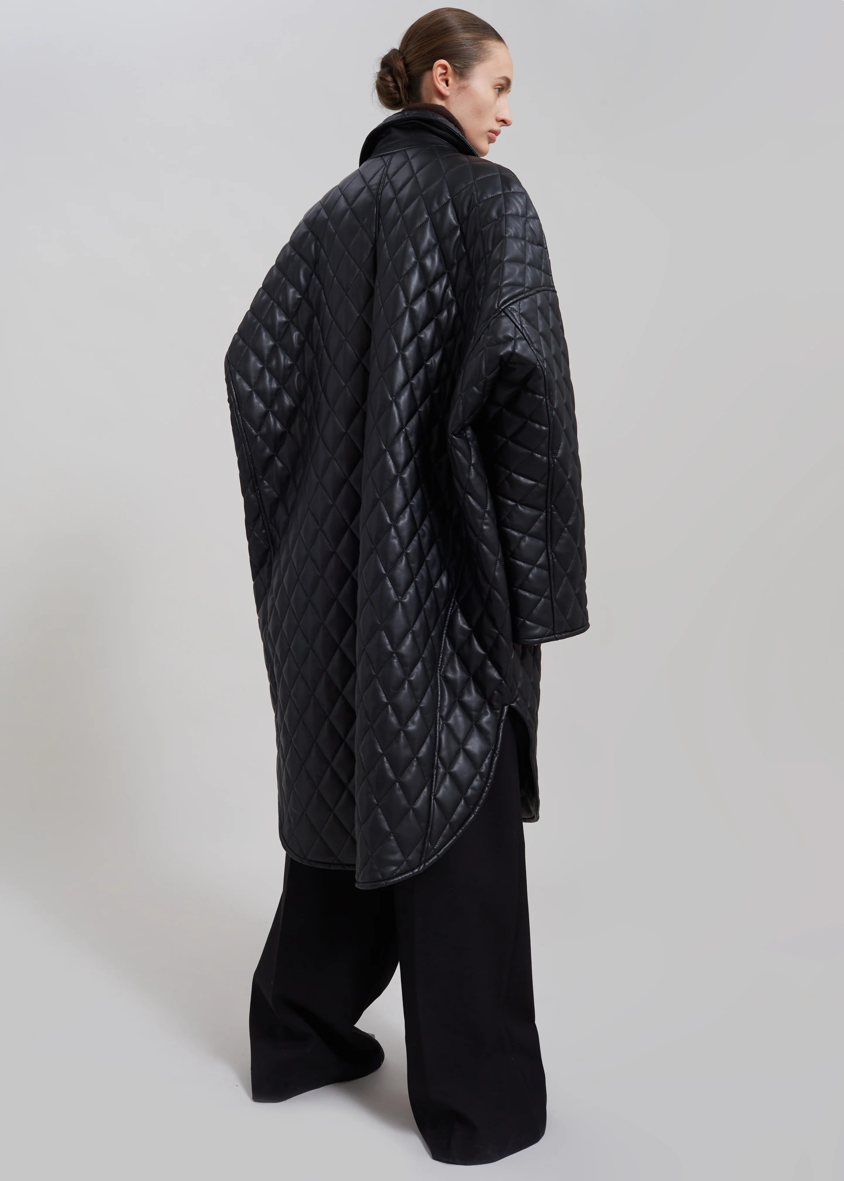 Montana Quilted Faux Leather Coat - Black - Image 10