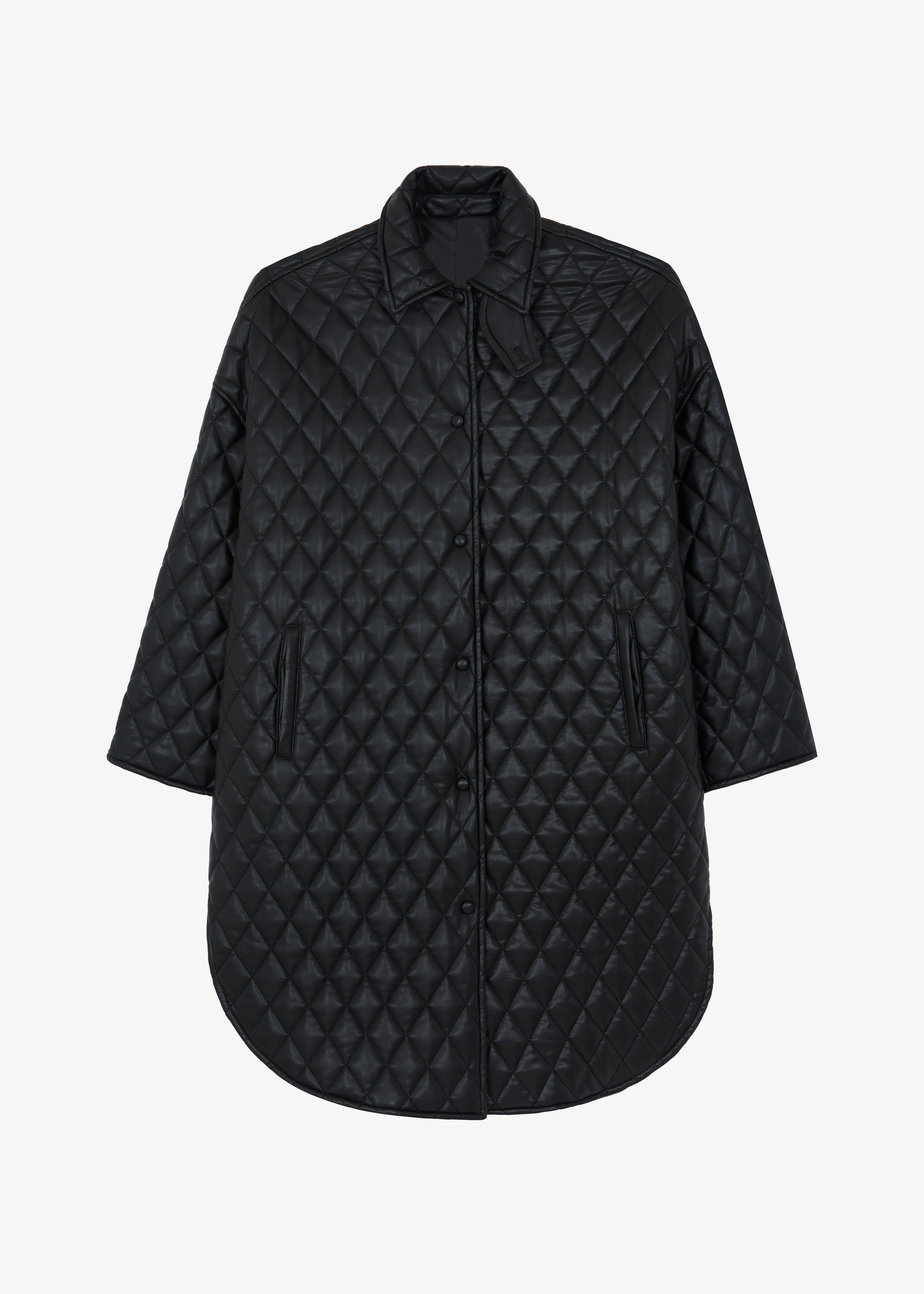 Montana Quilted Faux Leather Coat - Black - Image 11