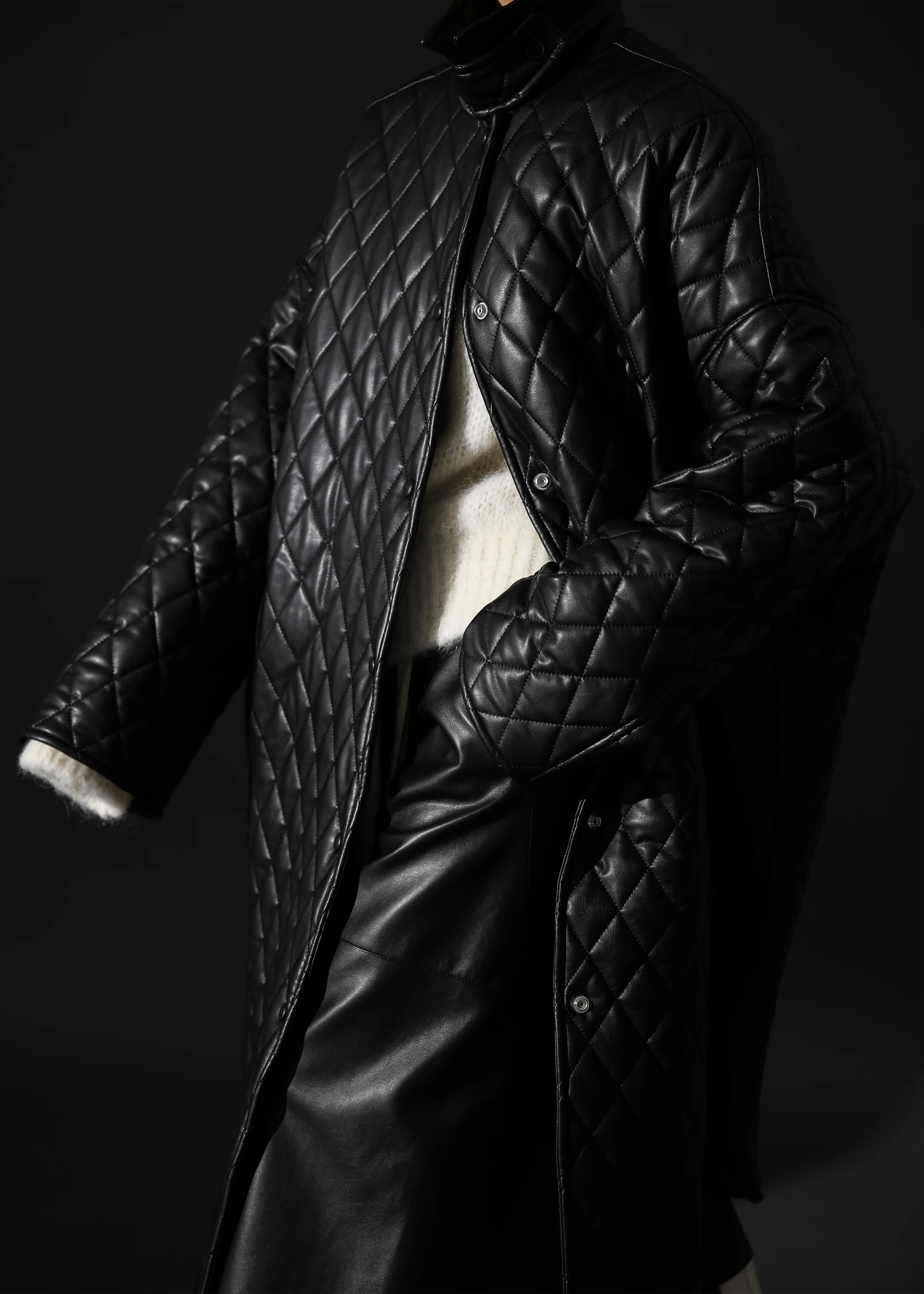 Montana Quilted Faux Leather Coat - Black - Image 5
