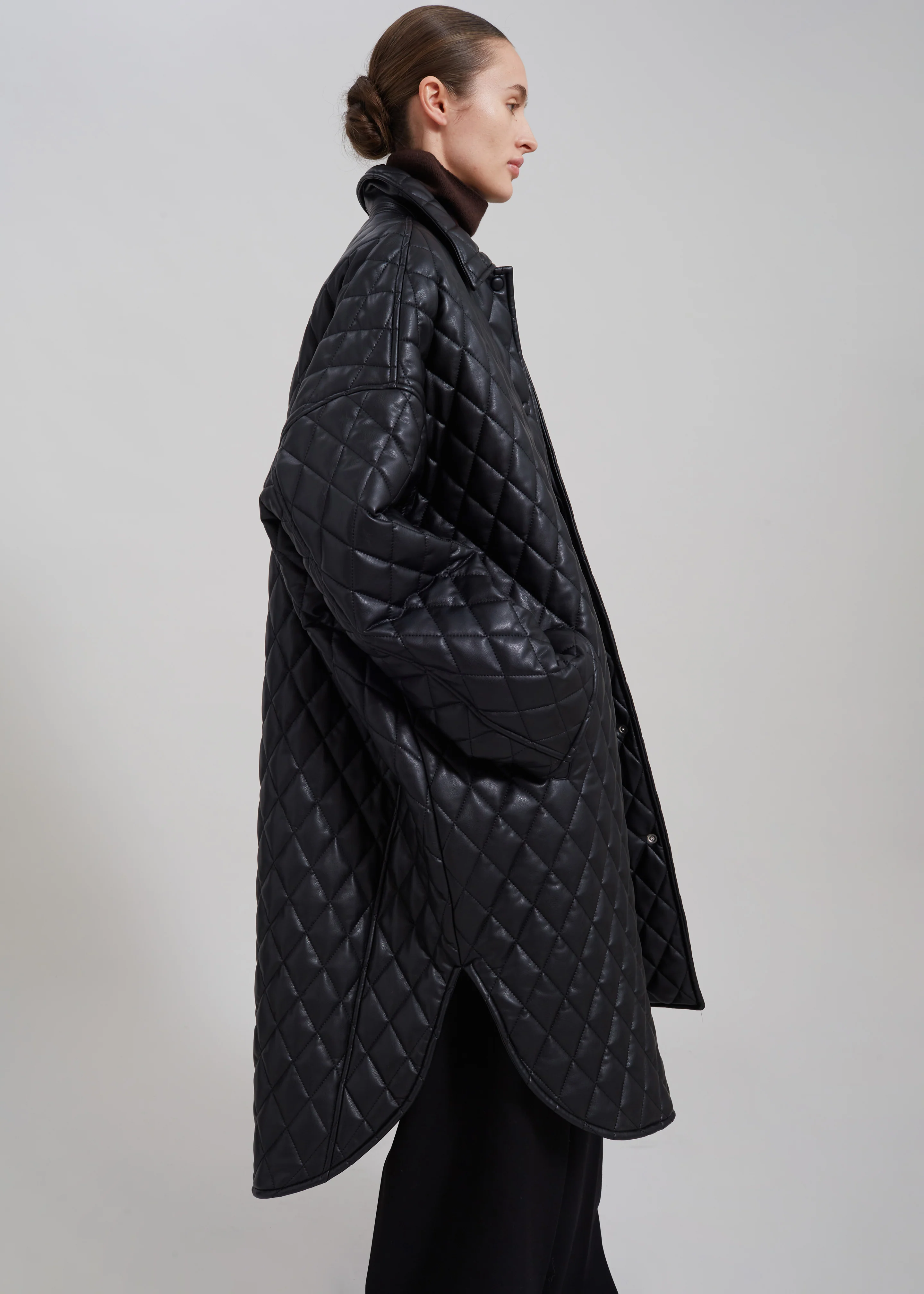 Montana Quilted Faux Leather Coat - Black - Image 8