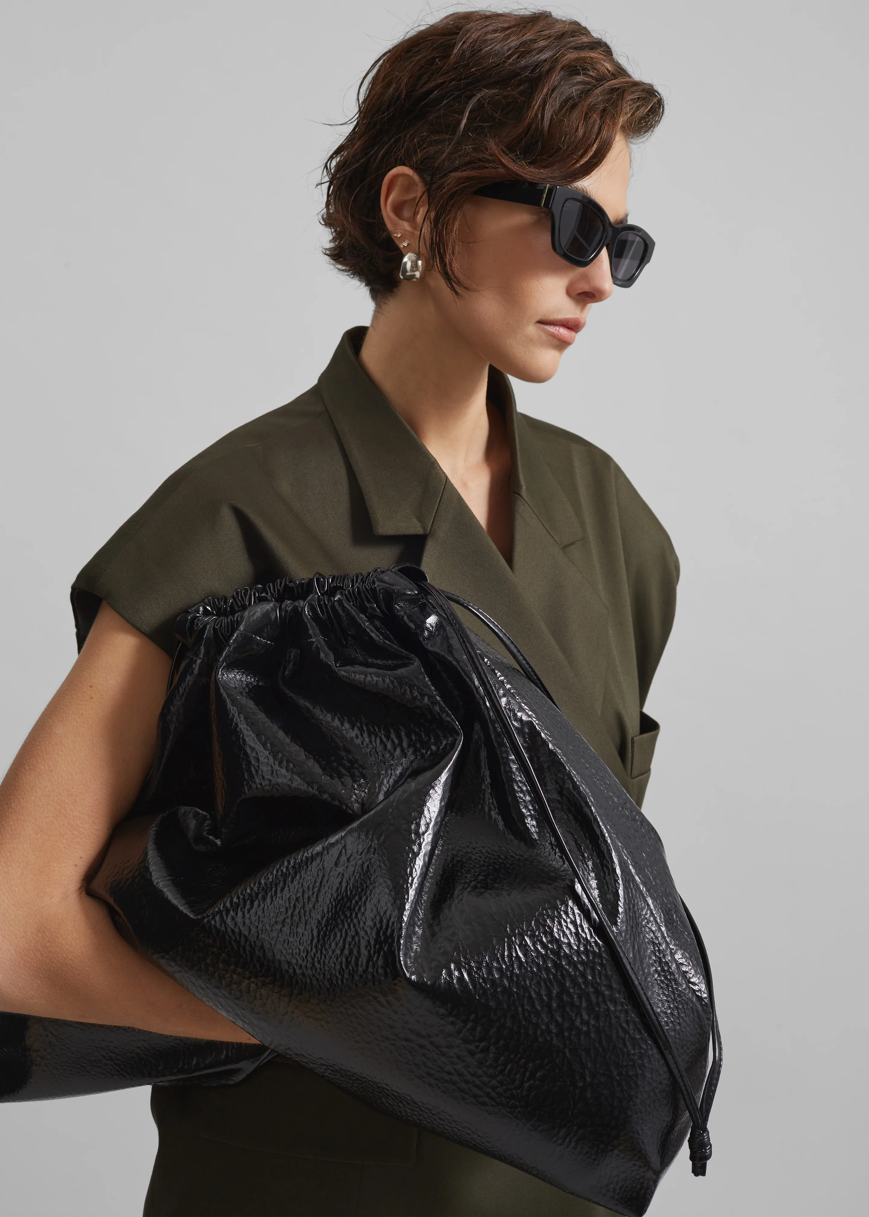 Morgan Crackled Faux Leather Large Pouch - Black - Image 3
