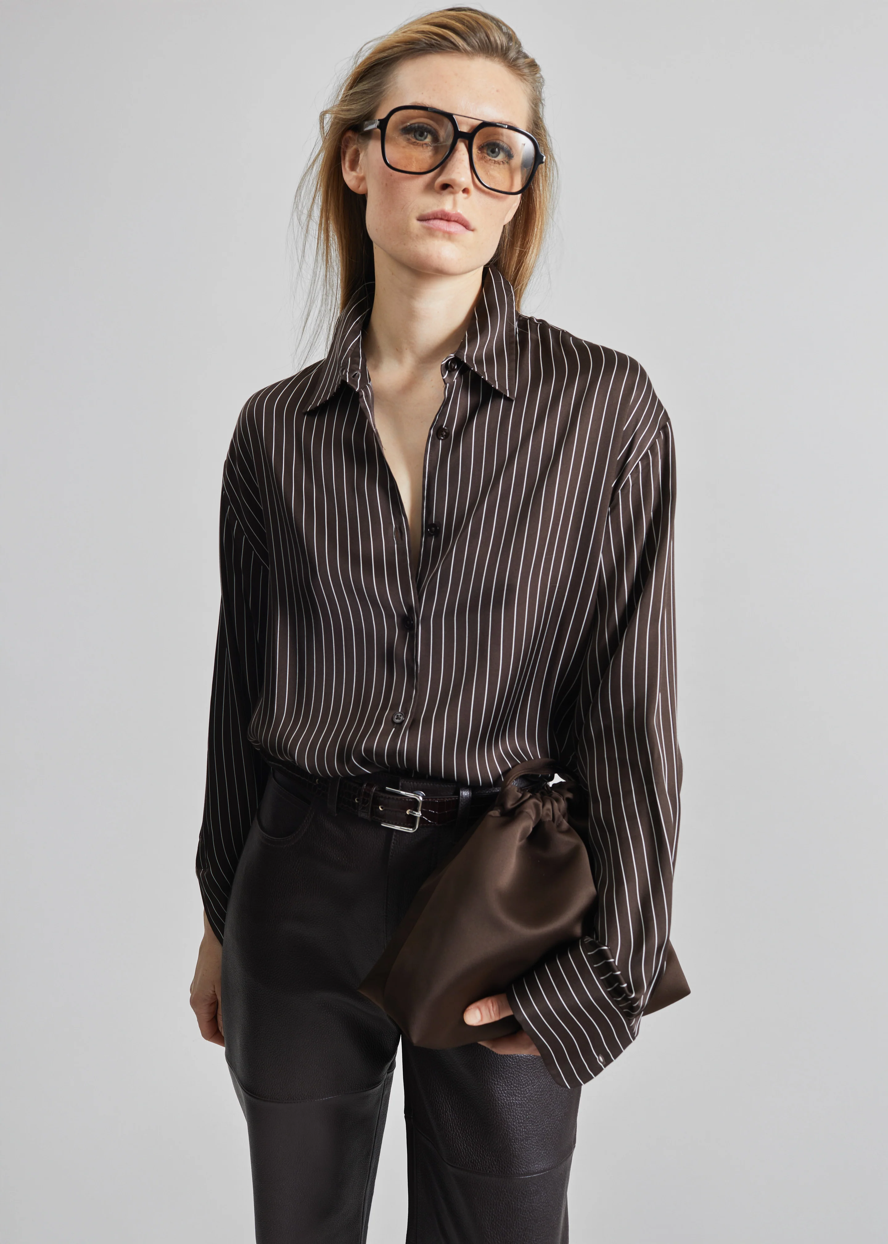 Morgan Satin Small Pouch - Brown - Image 7