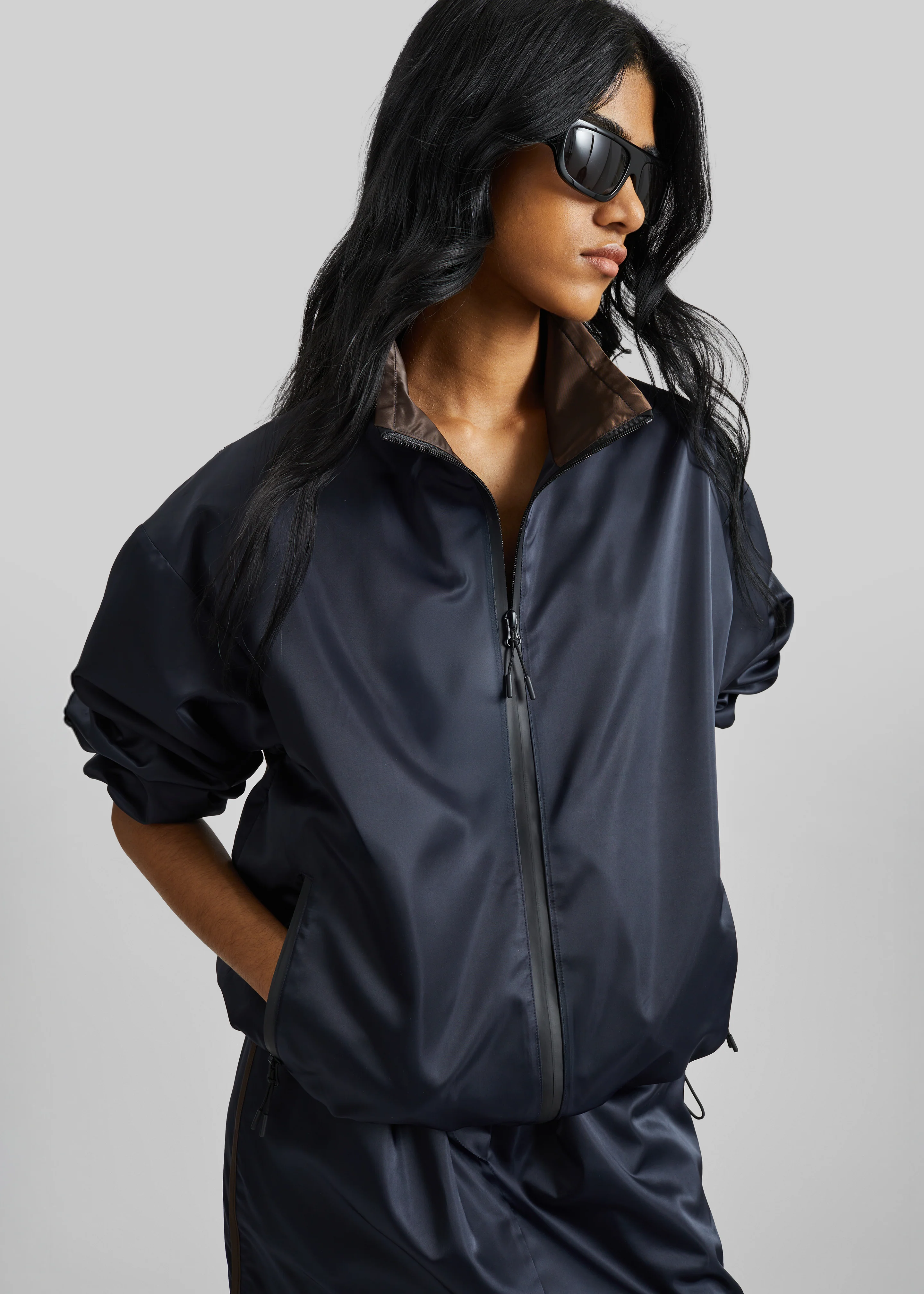 Munich Contrast Collar Zip-Up Jacket - Navy - Image 2