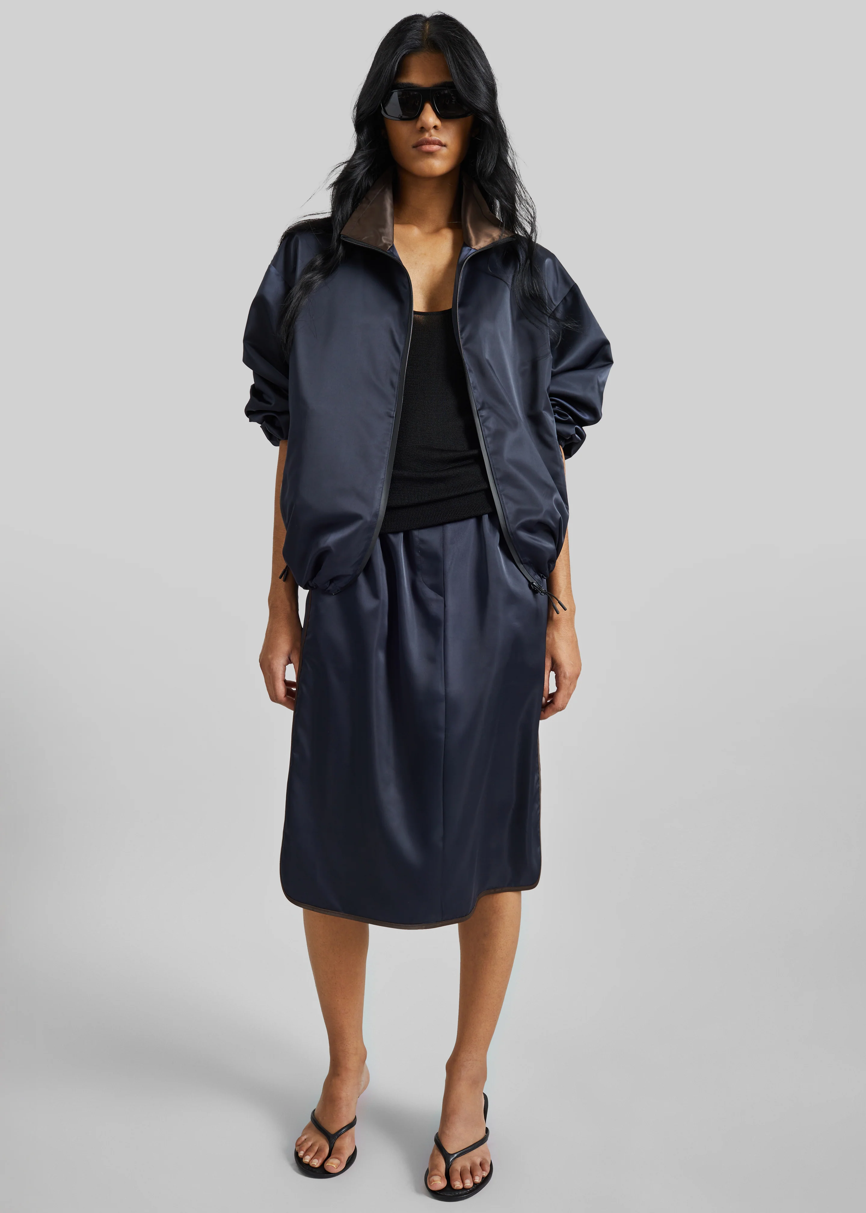 Munich Contrast Collar Zip-Up Jacket - Navy - Image 3