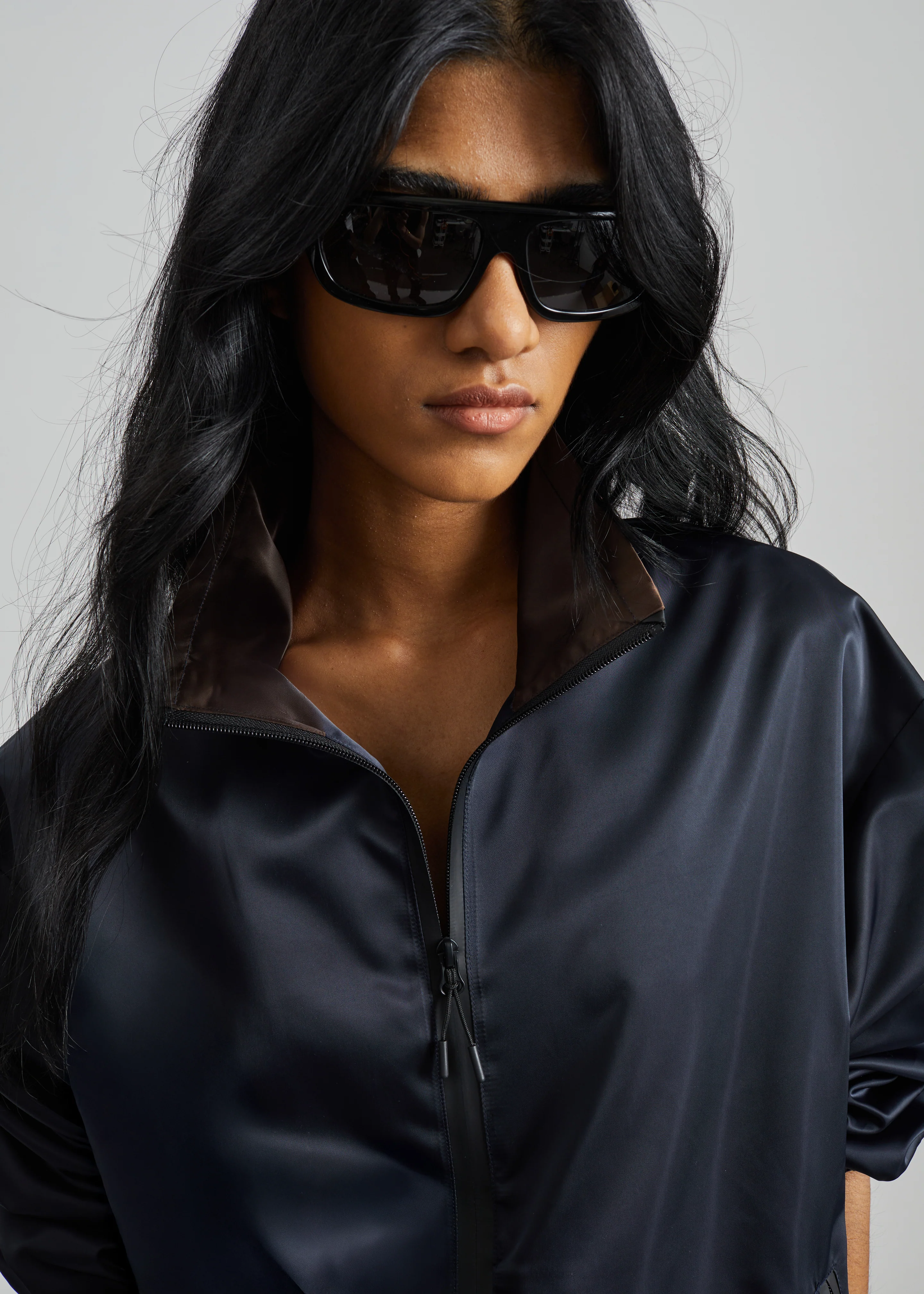 Munich Contrast Collar Zip-Up Jacket - Navy - Image 4