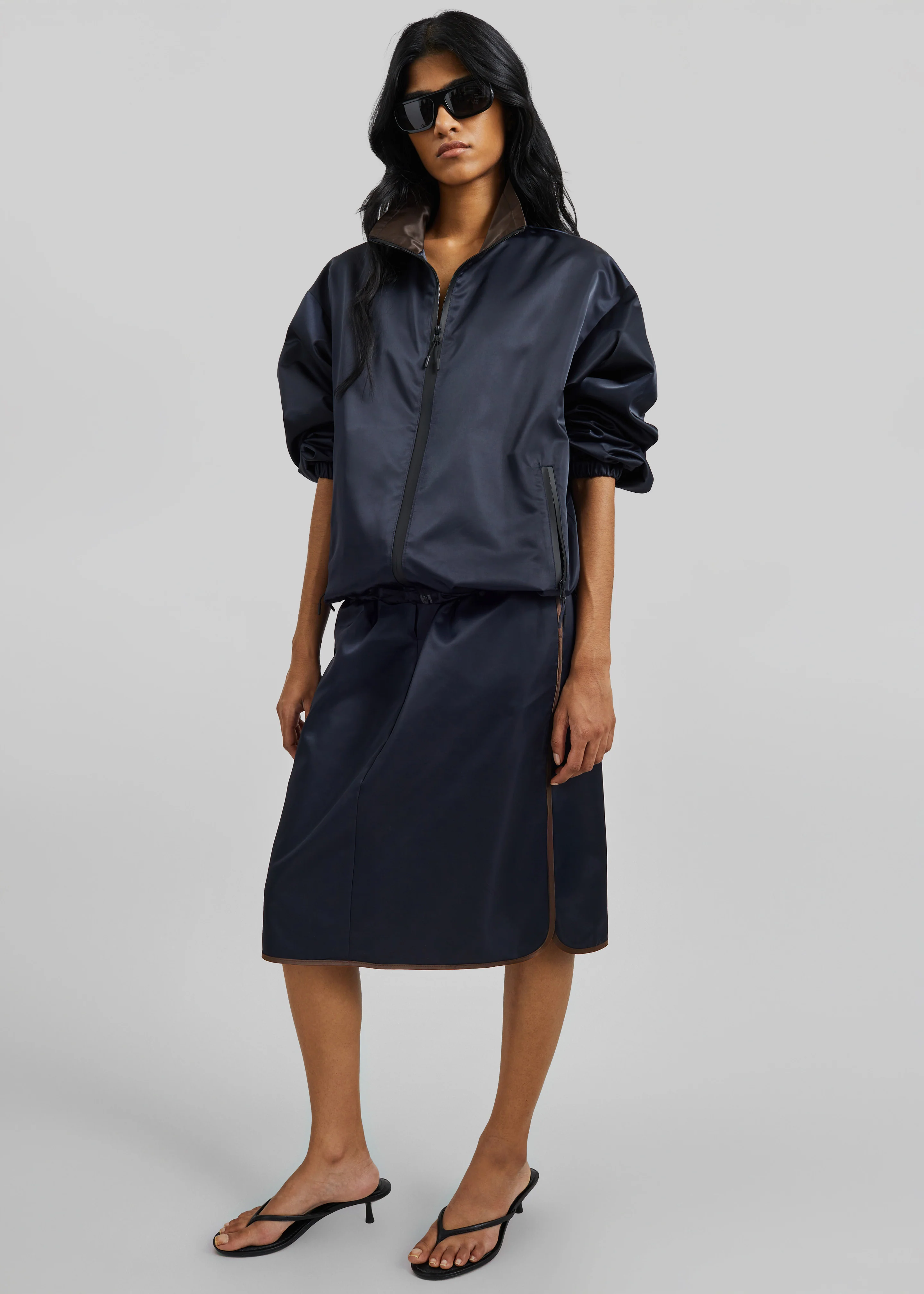 Munich Contrast Collar Zip-Up Jacket - Navy - Image 5
