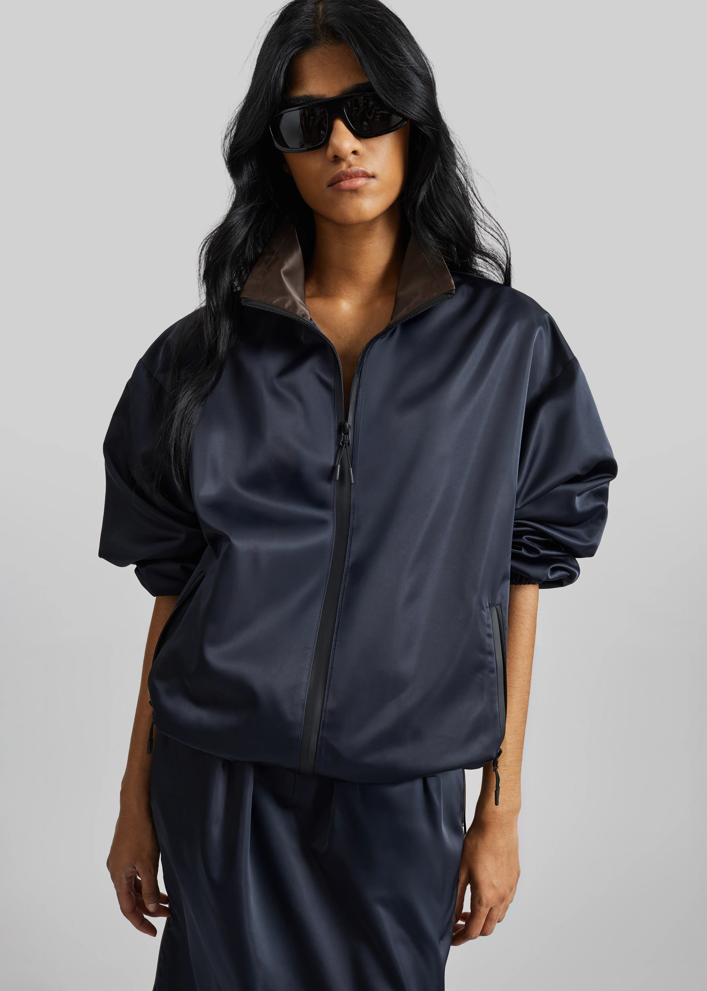 Munich Contrast Collar Zip-Up Jacket - Navy - Image 7