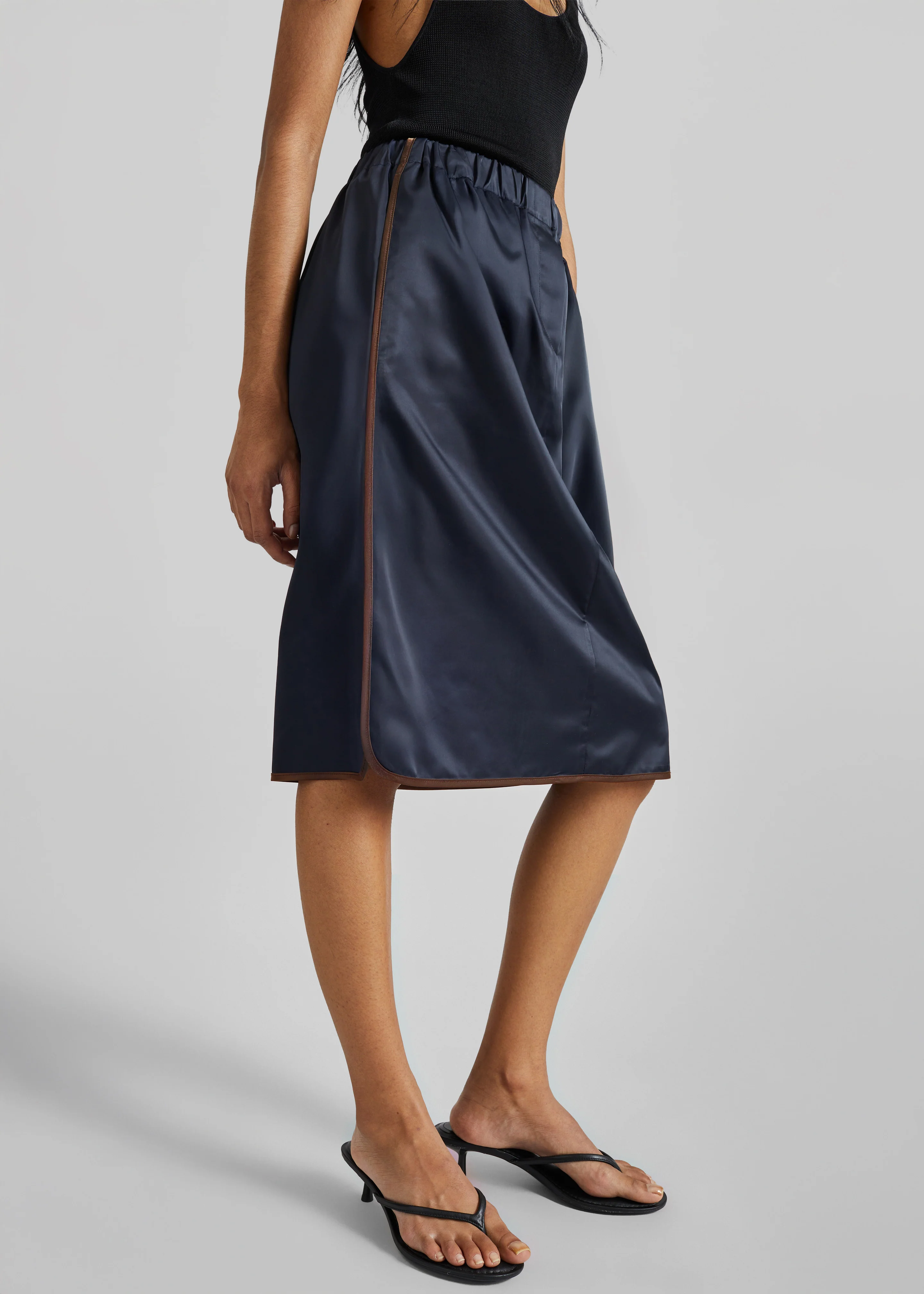 Munich Contrast Piping Midi Skirt - Navy - Image 2