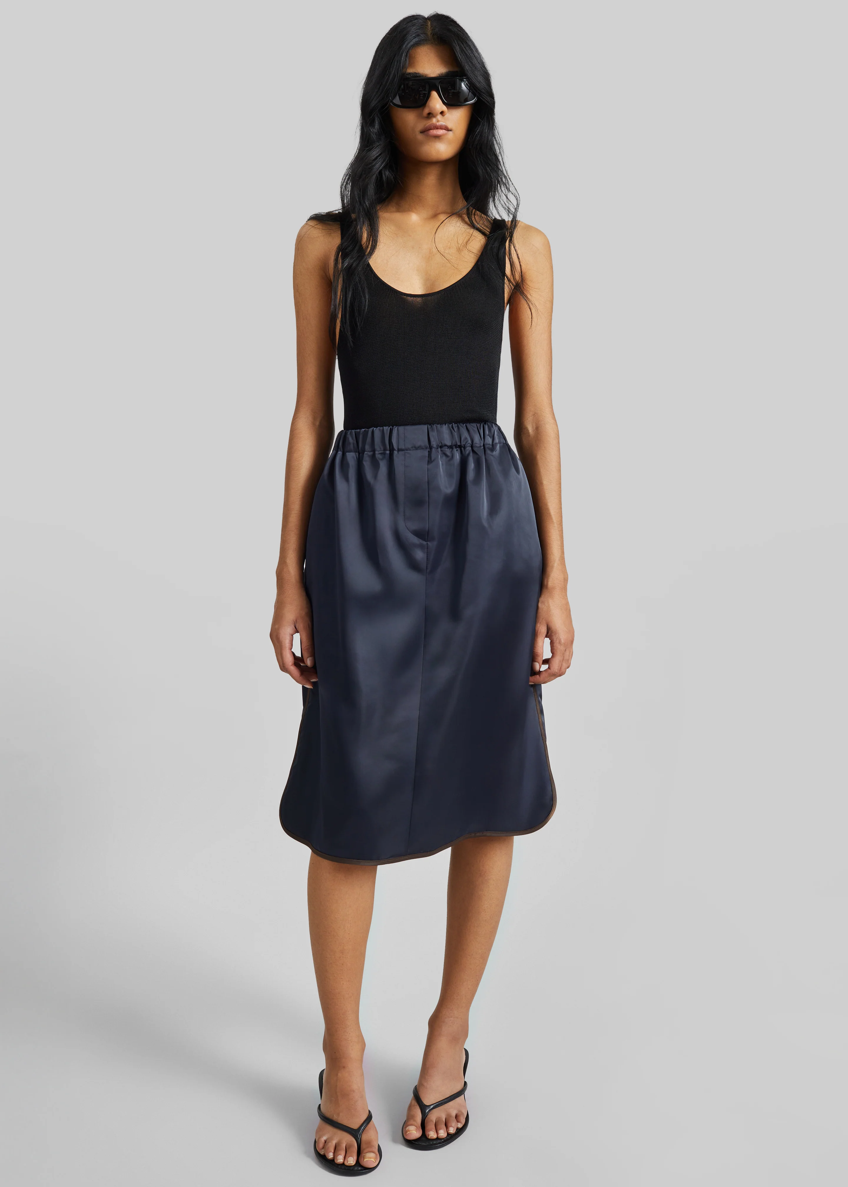 Munich Contrast Piping Midi Skirt - Navy - Image 3