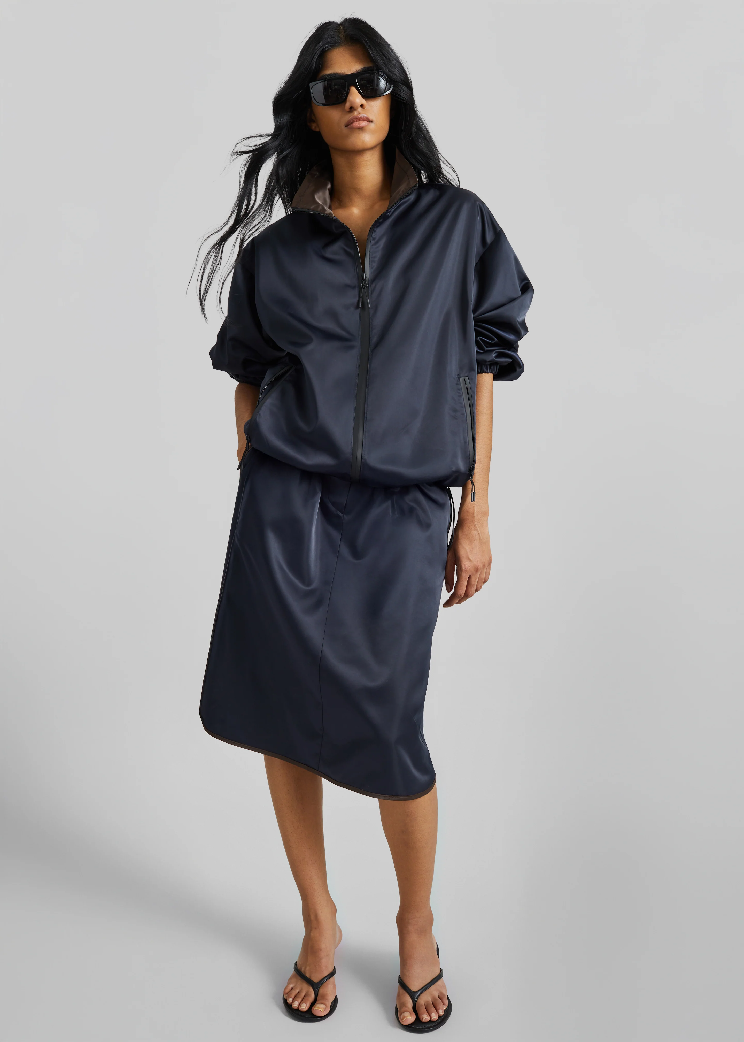 Munich Contrast Piping Midi Skirt - Navy - Image 4