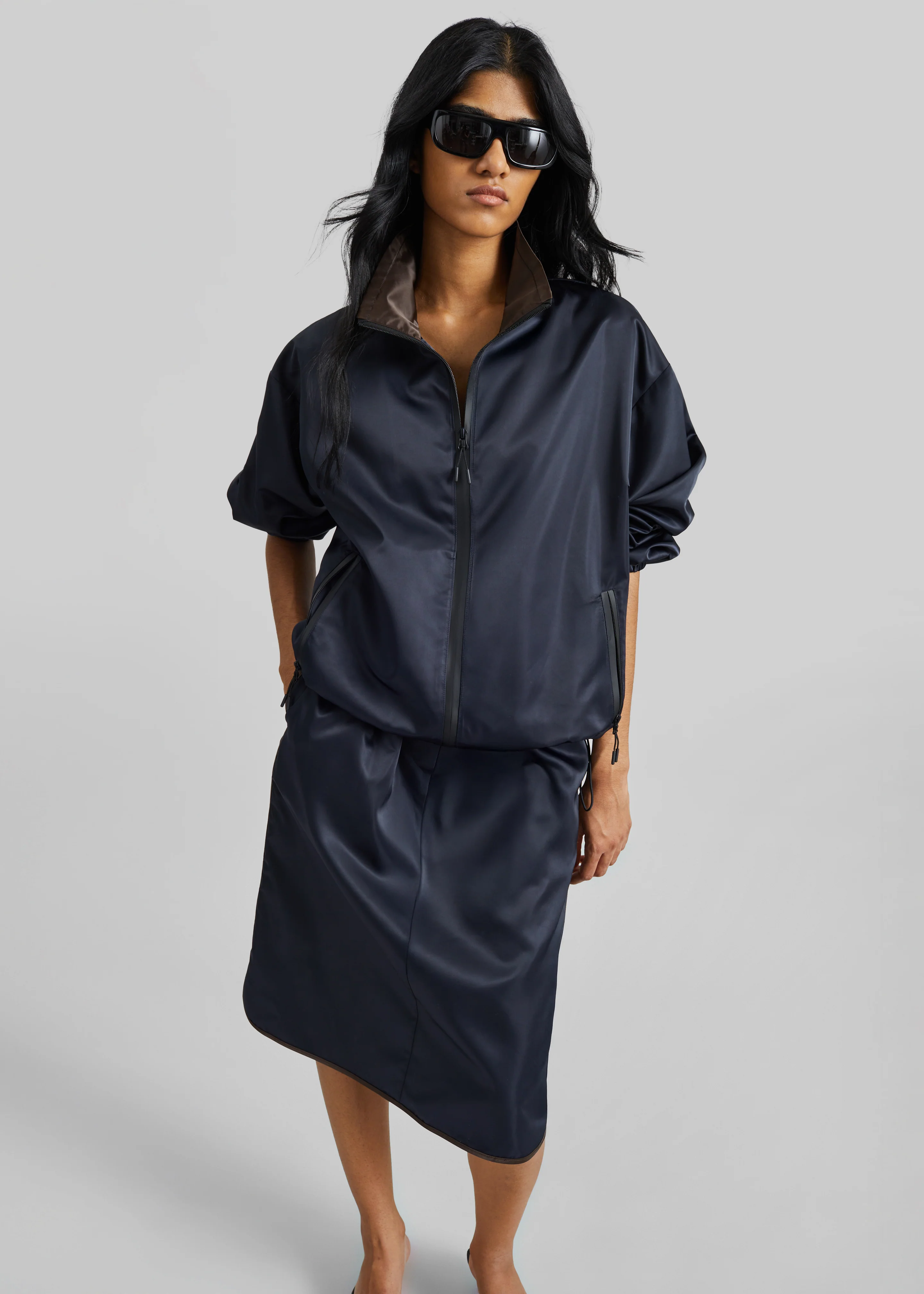 Munich Contrast Piping Midi Skirt - Navy - Image 5