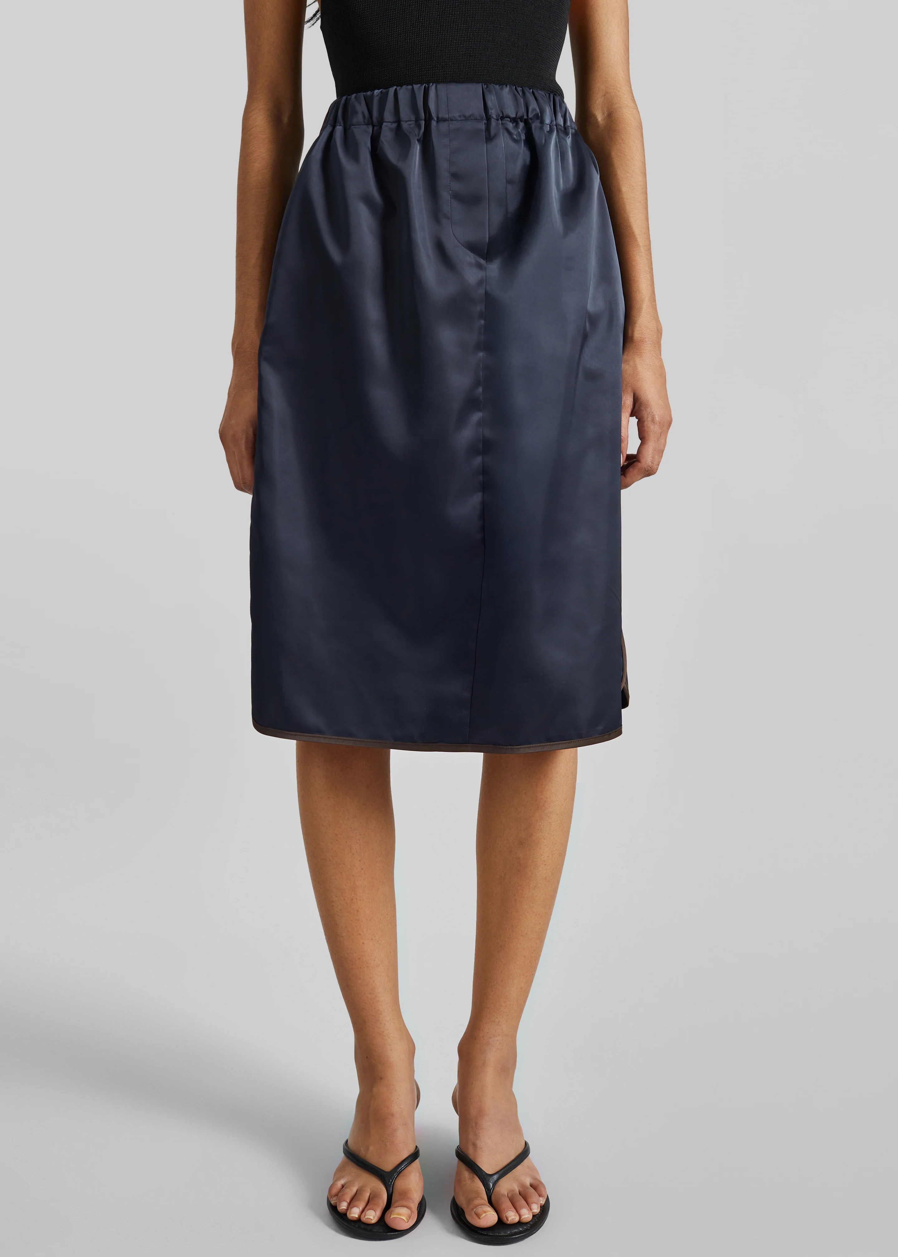 Munich Contrast Piping Midi Skirt - Navy - Image 7