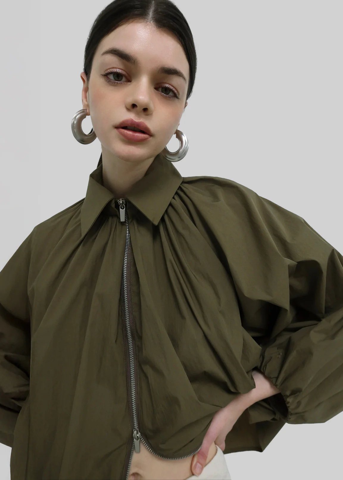 Murray Batwing Sleeve Balloon Jacket - Olive Brown - Image 2