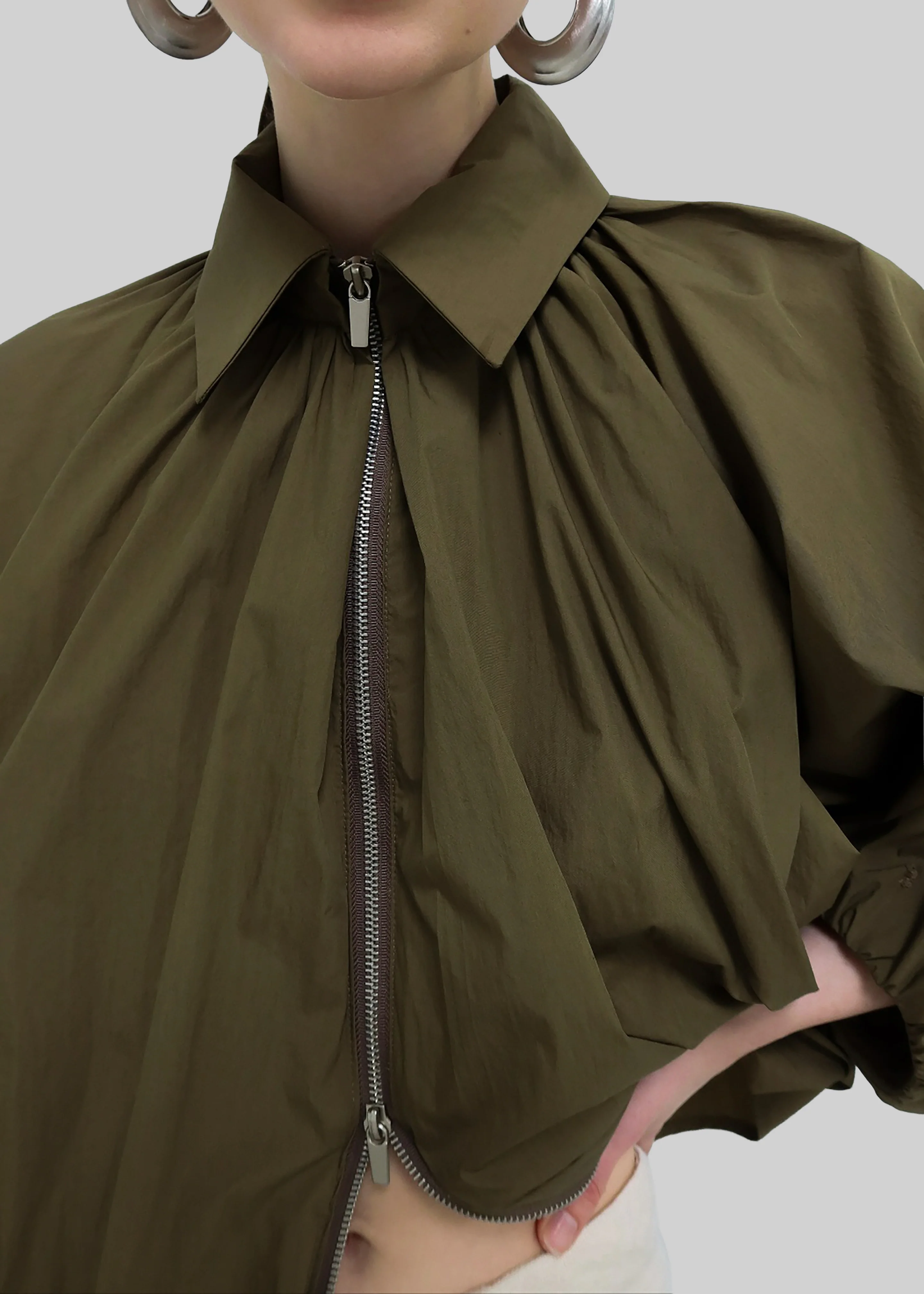 Murray Batwing Sleeve Balloon Jacket - Olive Brown - Image 6
