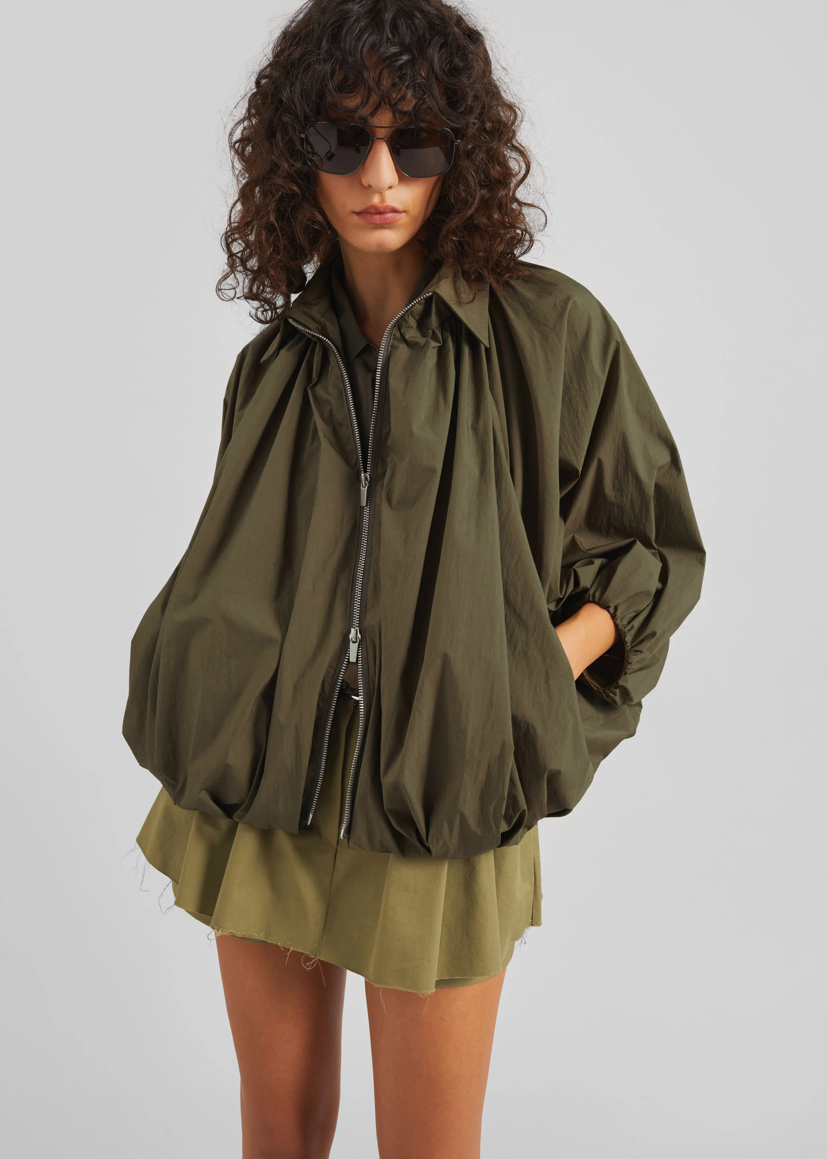 Murray Batwing Sleeve Balloon Jacket - Olive Brown - Image 7