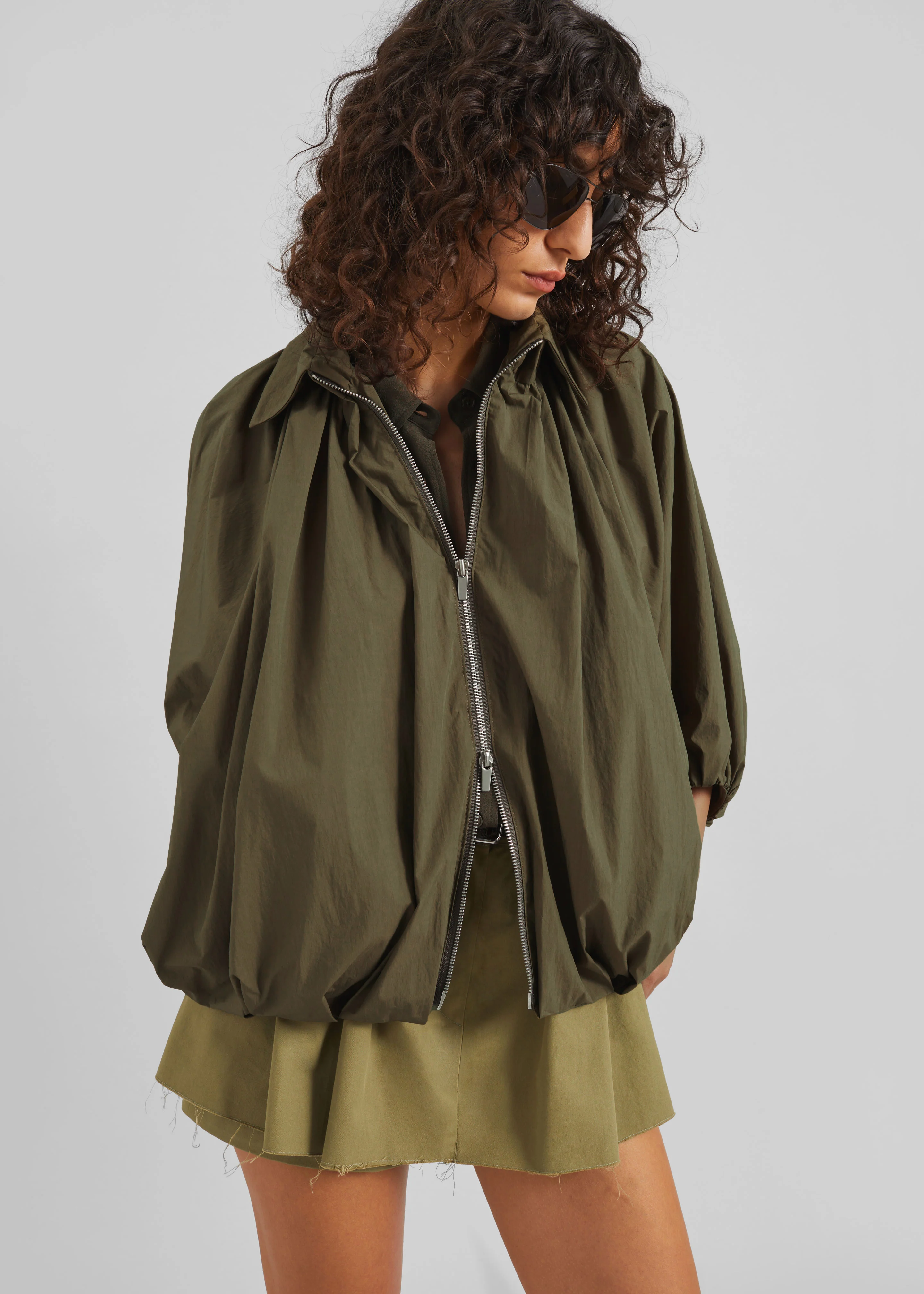 Murray Batwing Sleeve Balloon Jacket - Olive Brown - Image 9