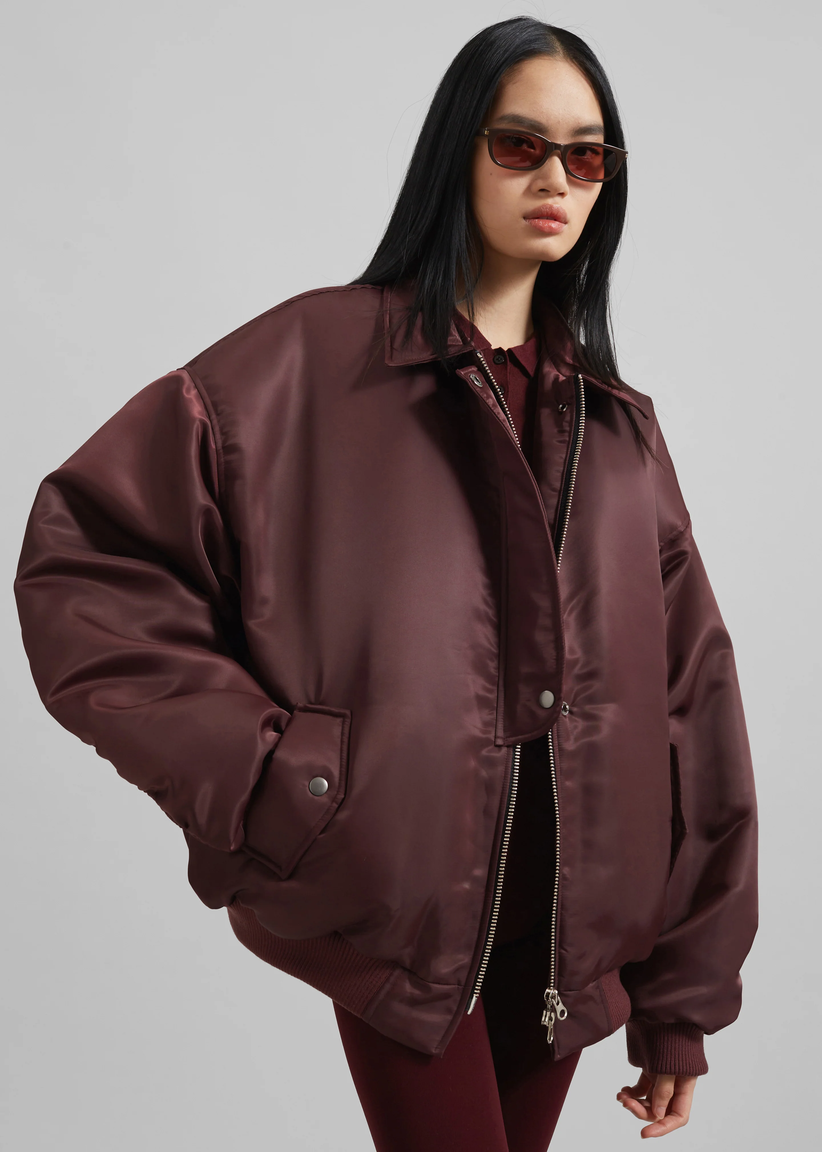Nalden Padded Bomber Jacket - Burgundy - Image 5