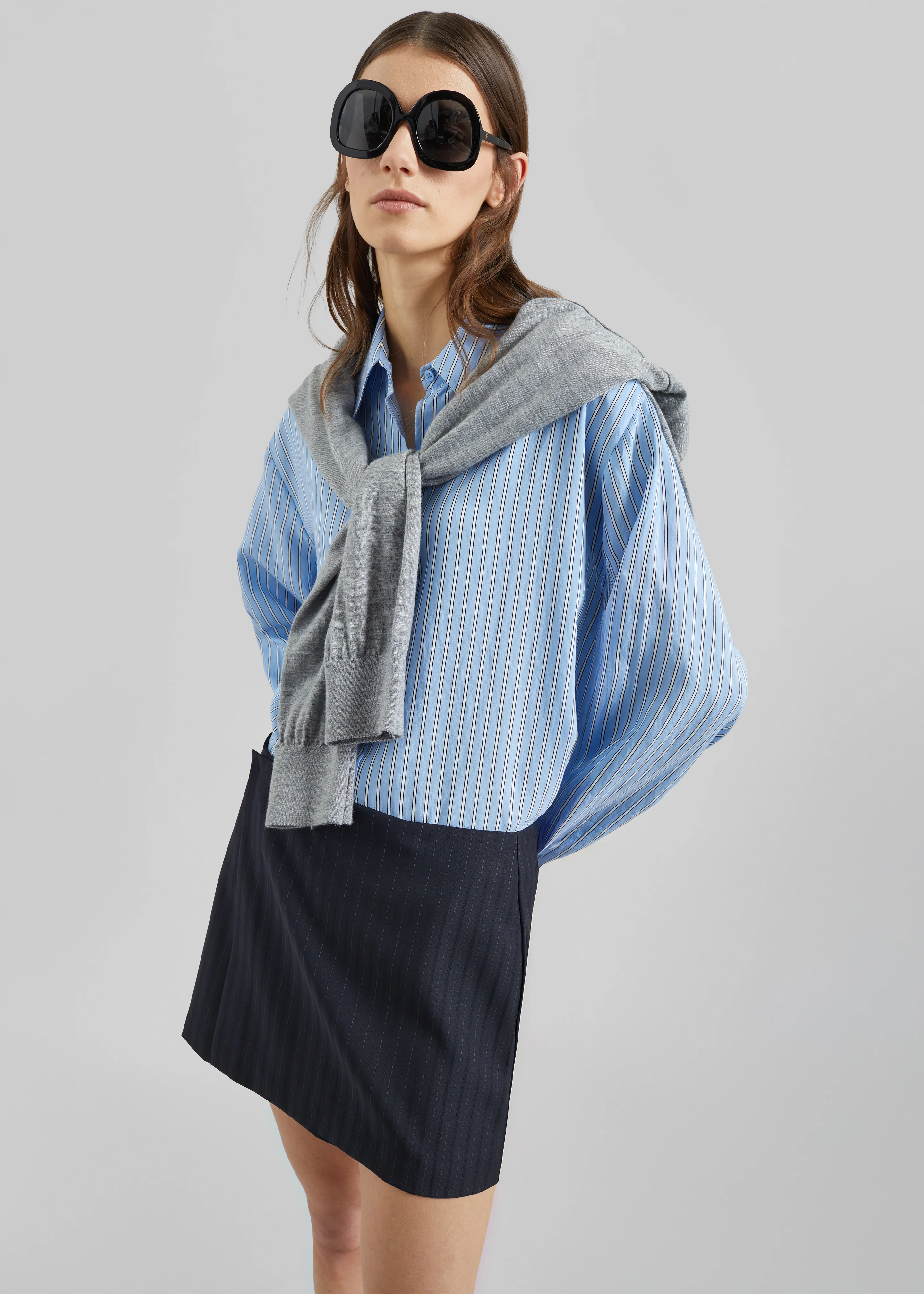 Narah Mini Skirt - Navy/White Pinstripe